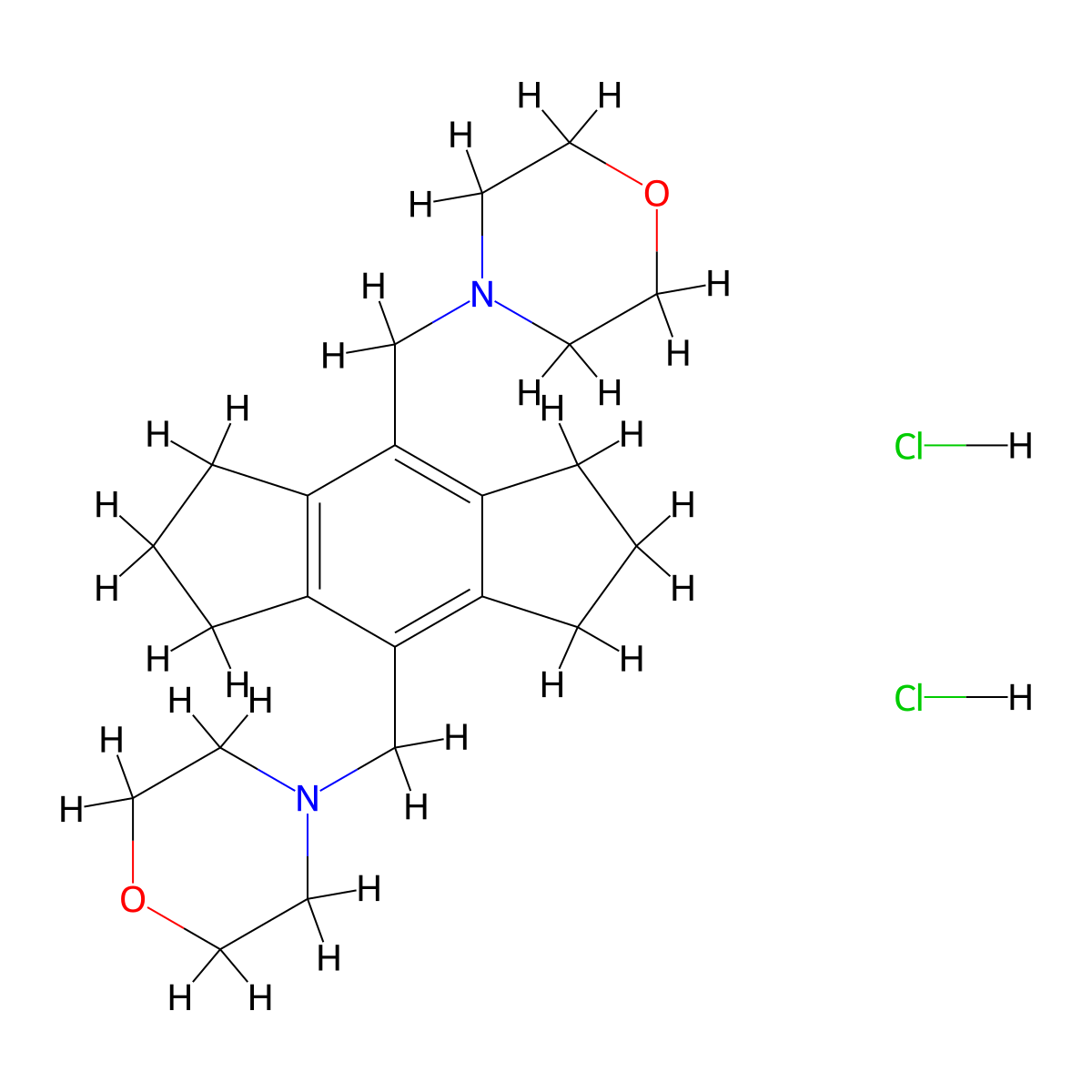 Morpholine, 4,4'-((1,2,3,5,6,7-hexahydro-s-indacene-4,8-diyl)bis(methylene))bis-, dihydrochloride molecular structure, CAS 65975-95-3