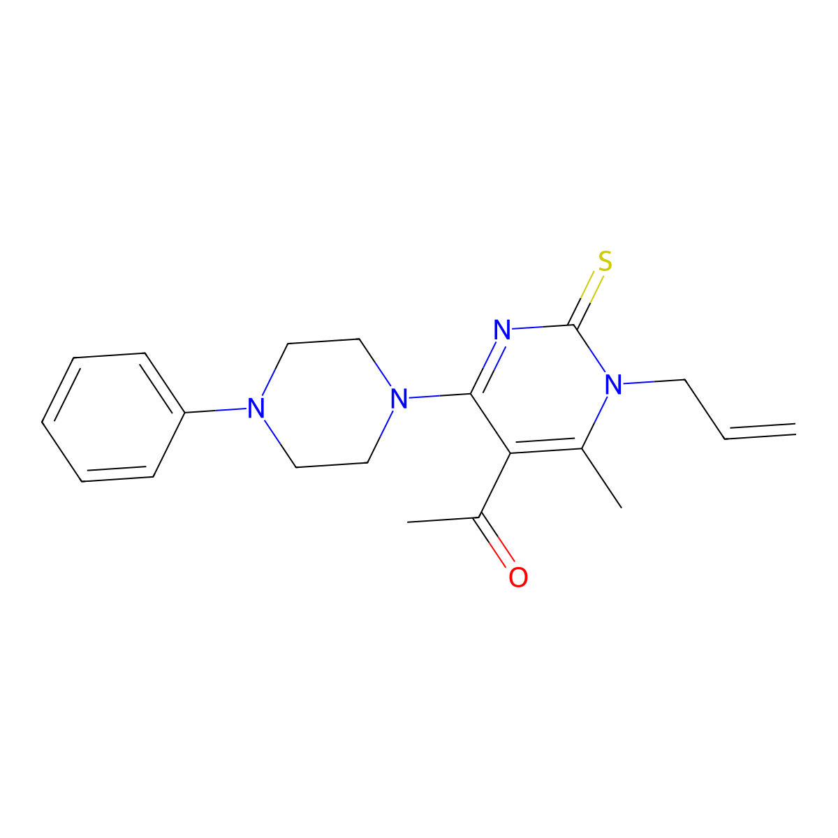 1-[6-Methyl-4-(4-phenylpiperazin-1-yl)-1-prop-2-enyl-2-sulfanylidenepyrimidin-5-yl]ethanone molecular structure, CAS 6598-92-1