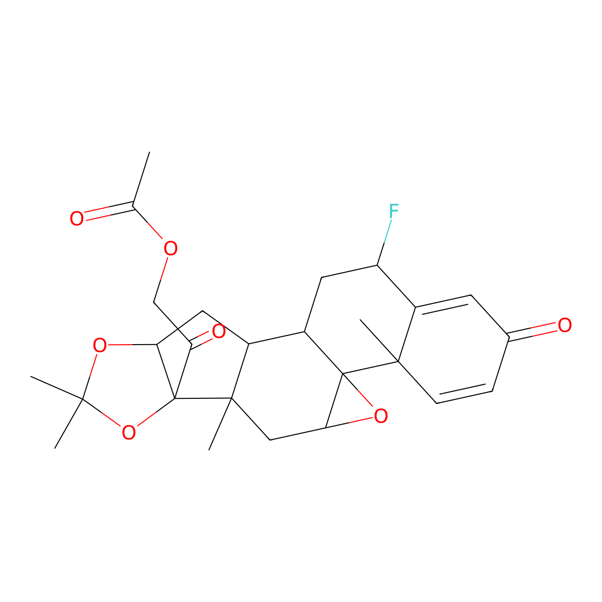 9beta,11beta-Epoxy-6alpha-fluoro-21-hydroxy-16alpha,17-(isopropylidenedioxy)pregna-1,4-diene-3,20-dione 21-acetate molecular structure, CAS 6598-95-4