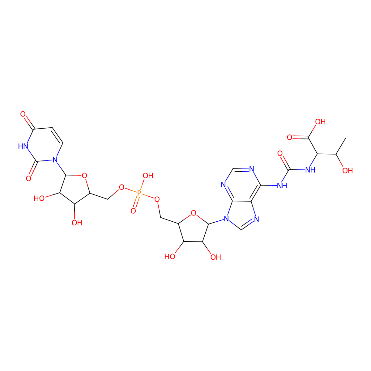 Uridylyl-(3'-5')-N(6)-(N-threonylcarbonyl)adenosine molecular structure, CAS 66004-53-3