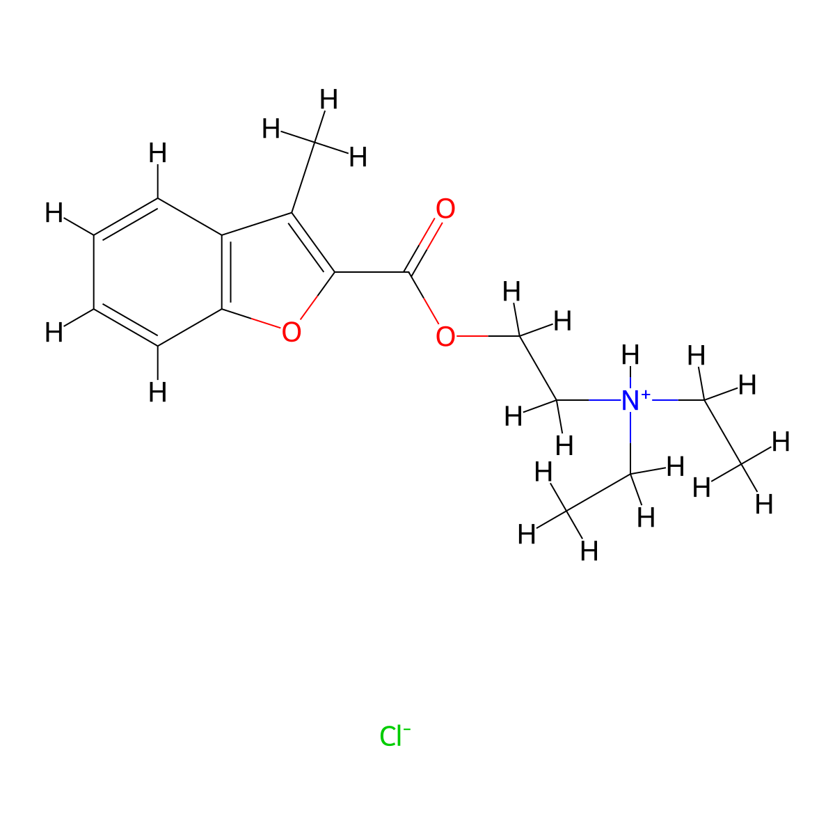 2-(Diethylamino)ethyl 3-methyl-1-benzofuran-2-carboxylate--hydrogen chloride (1/1) molecular structure, CAS 66041-75-6