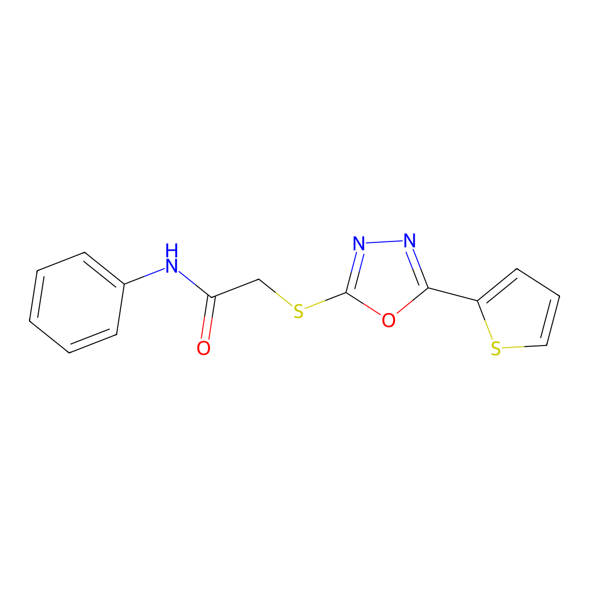 N-phenyl-2-{[5-(thiophen-2-yl)-1,3,4-oxadiazol-2-yl]sulfanyl}acetamide molecular structure, CAS 660430-16-0