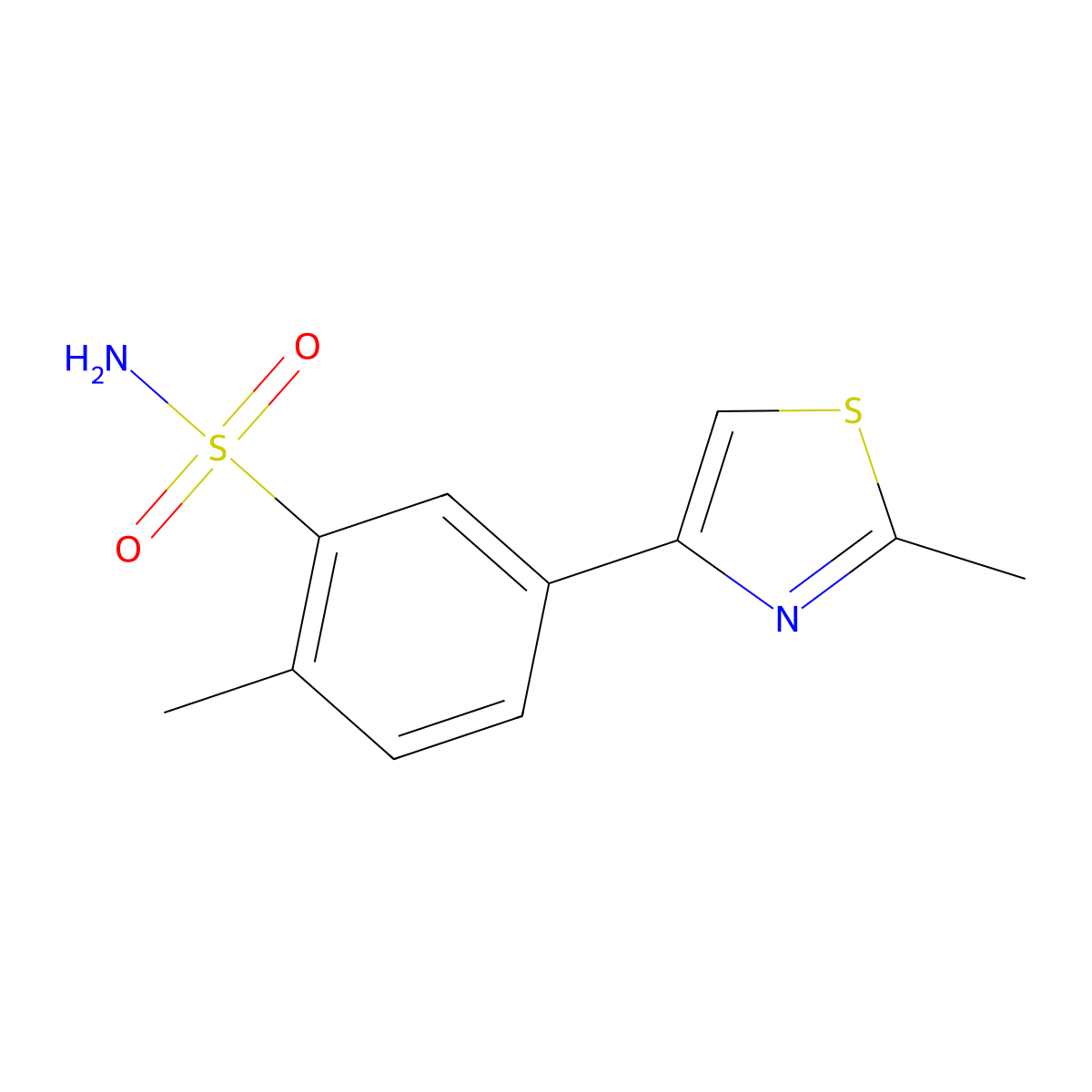 Benzenesulfonamide, 2-methyl-5-(2-methyl-4-thiazolyl)- molecular structure, CAS 66047-80-1