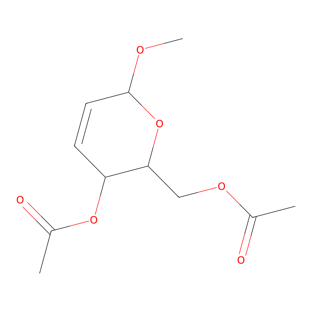 beta-D-Erythro-Hex-2-enopyranoside, methyl 2,3-dideoxy-, diacetate molecular structure, CAS 6605-29-4