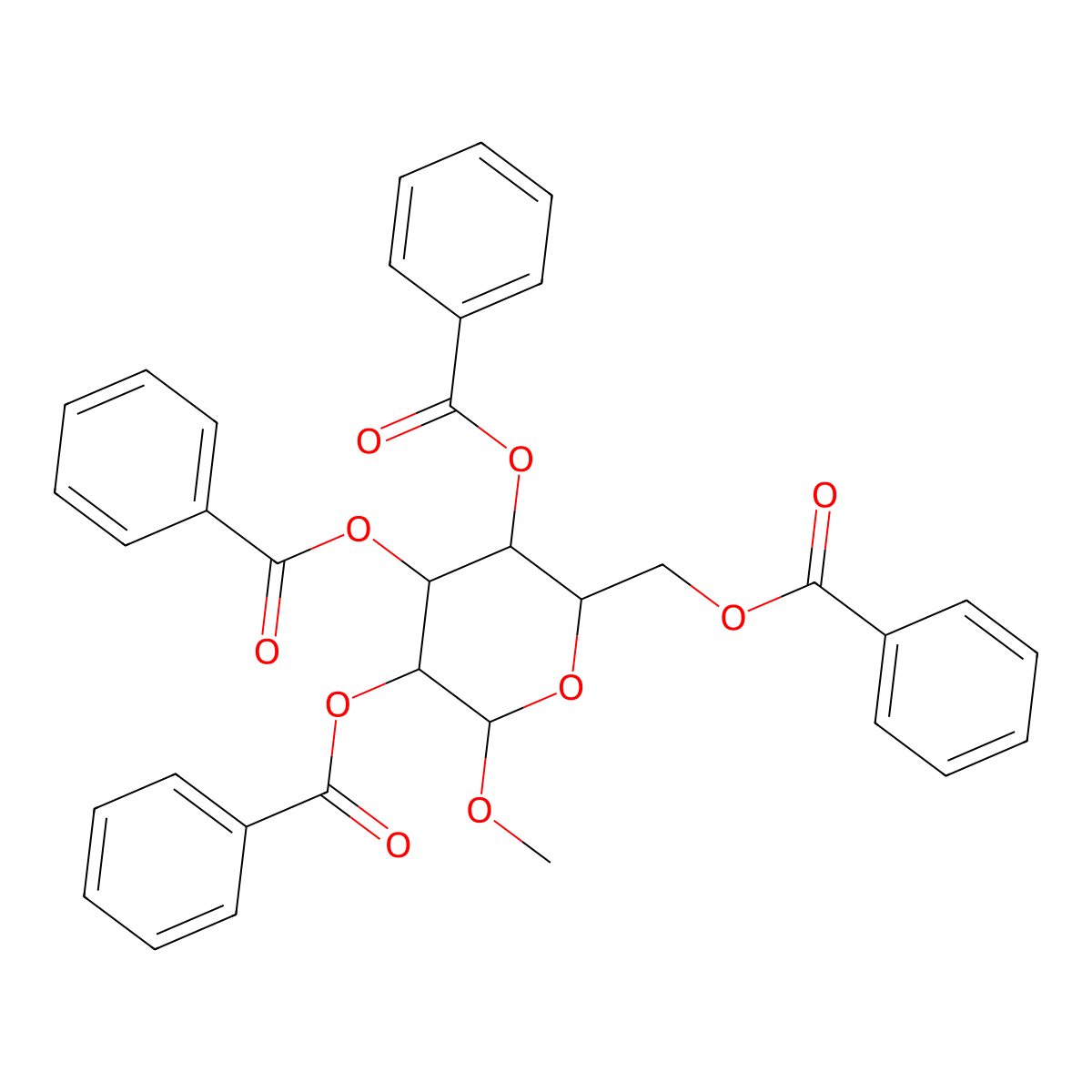 Methyl 2,3,4,6-tetra-O-benzoylhexopyranoside molecular structure, CAS 6605-40-9