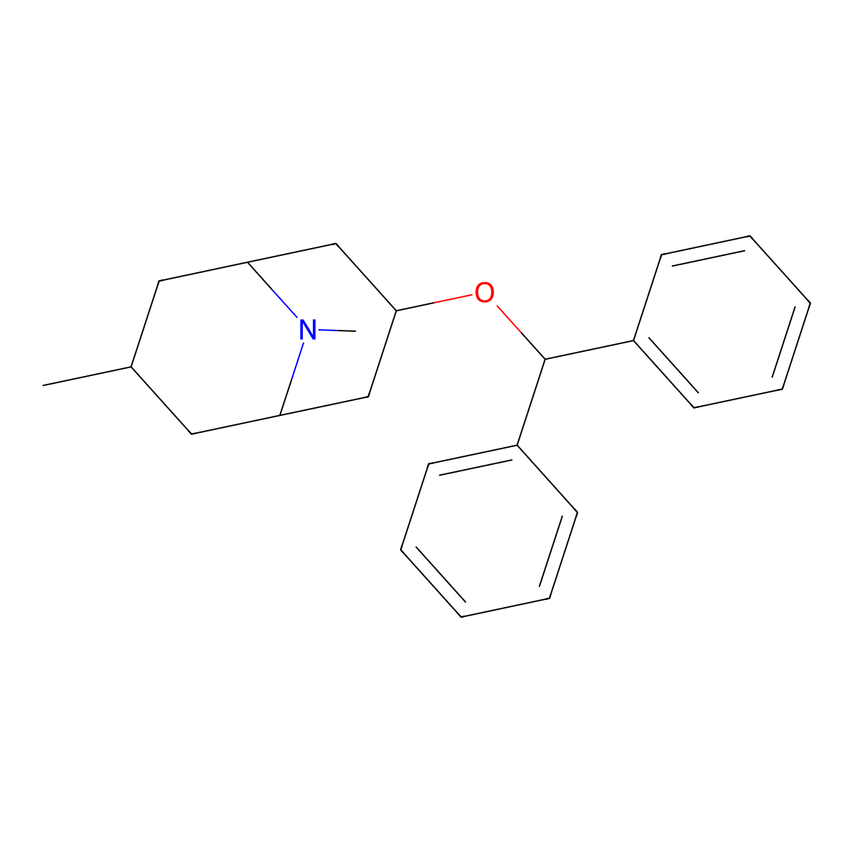 9-Azabicyclo(3.3.1)nonane, 7,9-dimethyl-3-alpha-(diphenylmethoxy)- molecular structure, CAS 6605-95-4