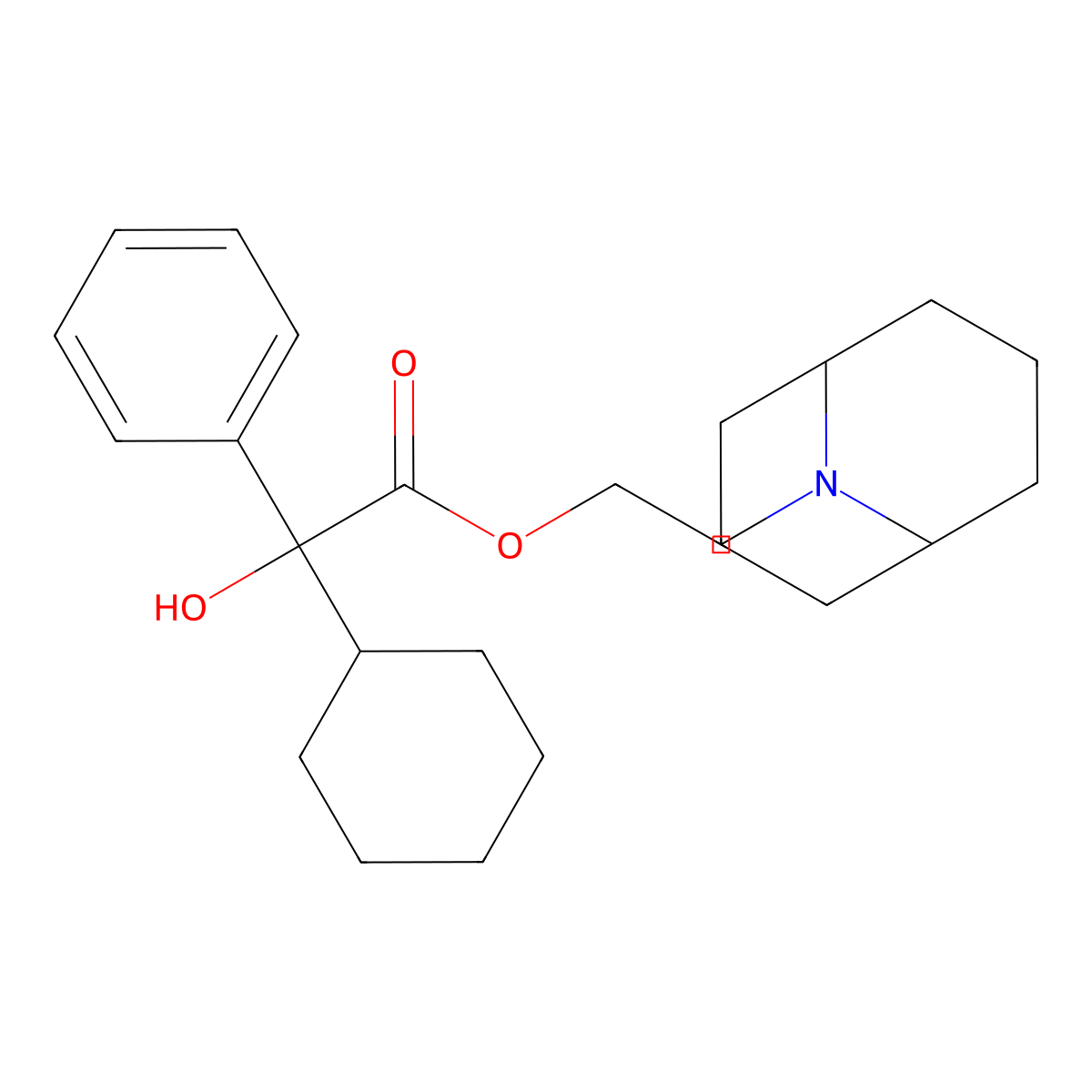 9-Azabicyclo(3.3.1)nonane, 9-(2-hydroxyethyl)-, alpha-hydroxy-alpha-phenylcyclohexaneacetate molecular structure, CAS 6606-05-9