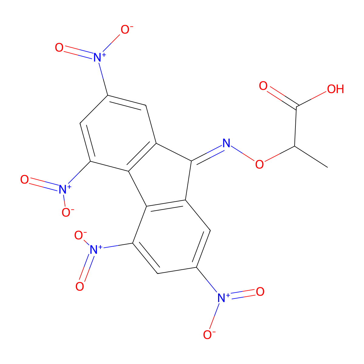 alpha-(2,4,5,7-Tetranitro-9-fluorenyldieneaminooxy)propionic acid molecular structure, CAS 66069-40-7