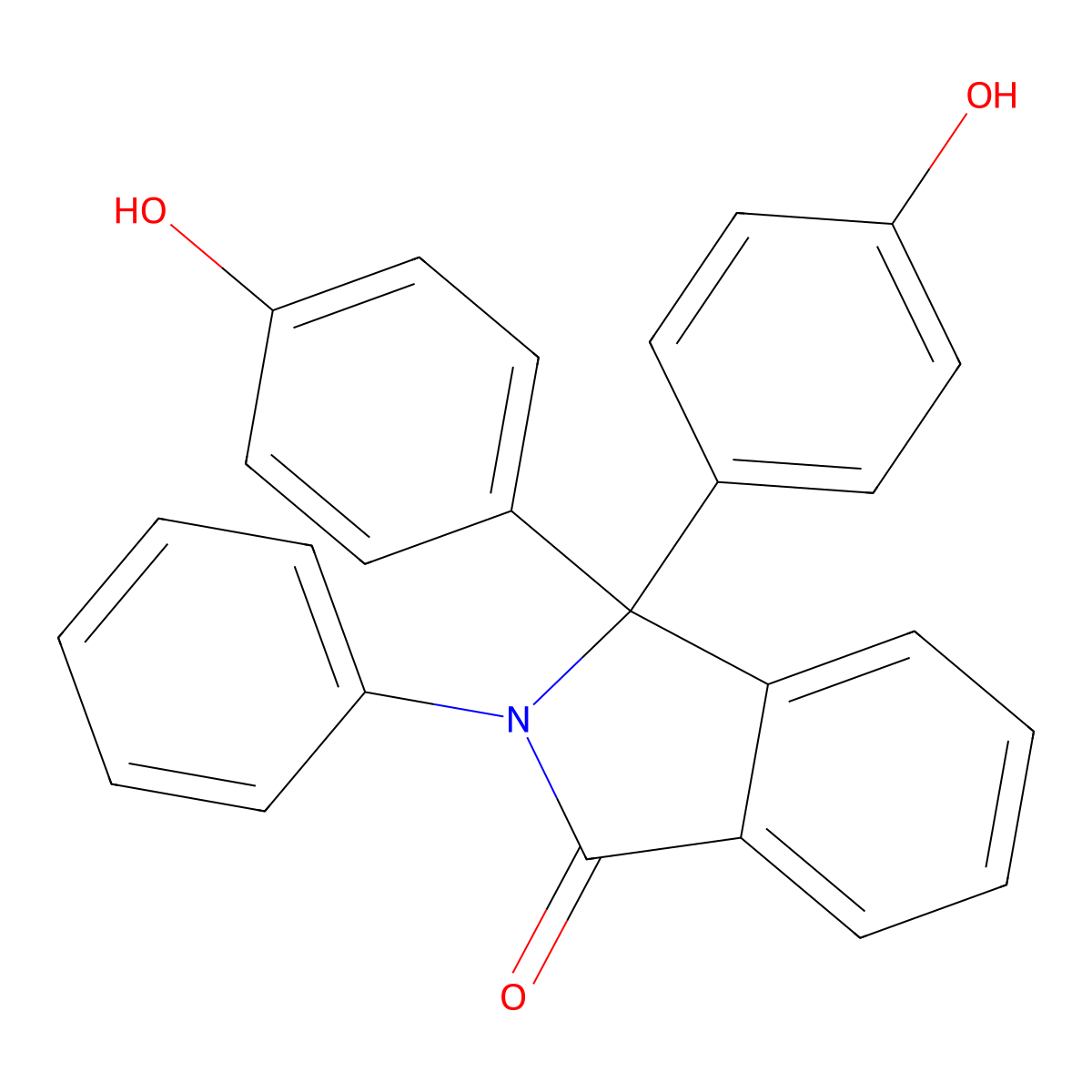 1H-Isoindol-1-one, 2,3-dihydro-3,3-bis(4-hydroxyphenyl)-2-phenyl- molecular structure, CAS 6607-41-6