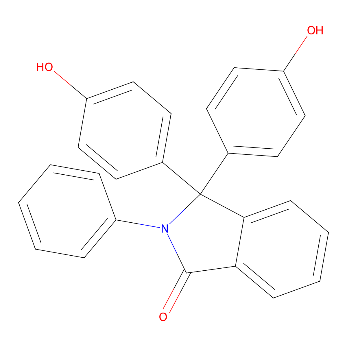 1H-Isoindol-1-one, 2,3-dihydro-3,3-bis(4-hydroxyphenyl)-2-phenyl- molecular structure, CAS 6607-41-6