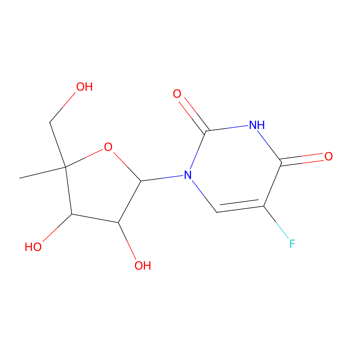 1-[(2R,3R,4S,5R)-3,4-dihydroxy-5-(hydroxymethyl)-5-methyloxolan-2-yl]-5-fluoropyrimidine-2,4-dione molecular structure, CAS 660845-69-2