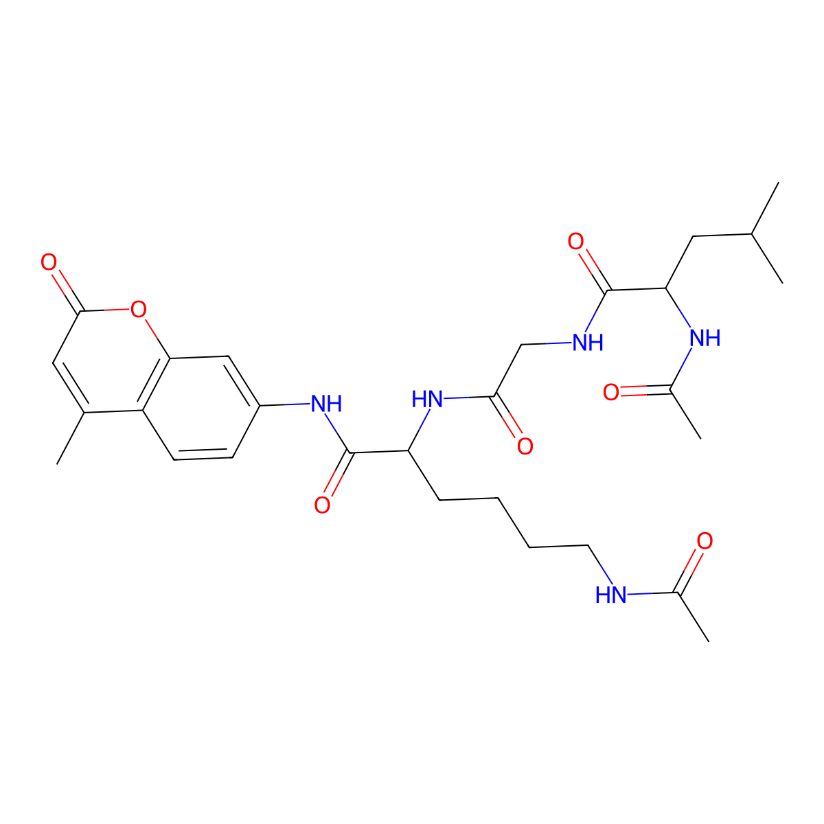 (S)-6-acetamido-2-(2-((S)-2-acetamido-4-methylpentanamido)acetamido)-N-(4-methyl-2-oxo-2H-chromen-7-yl)hexanamide molecular structure, CAS 660847-06-3