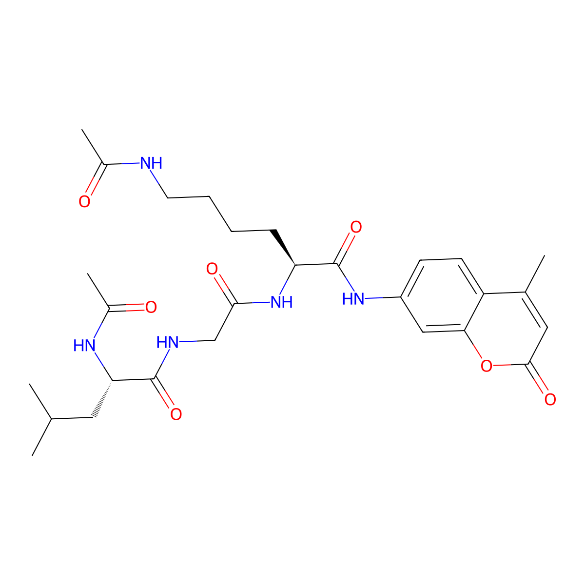(S)-6-acetamido-2-(2-((S)-2-acetamido-4-methylpentanamido)acetamido)-N-(4-methyl-2-oxo-2H-chromen-7-yl)hexanamide molecular structure, CAS 660847-06-3