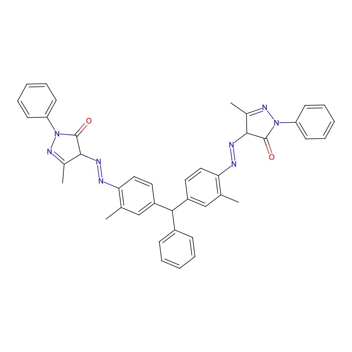 3H-Pyrazol-3-one, 4,4'-[(phenylmethylene)bis[(2-methyl-4,1-phenylene)-2,1-diazenediyl]]bis[2,4-dihydro-5-methyl-2-phenyl- molecular structure, CAS 66085-69-6