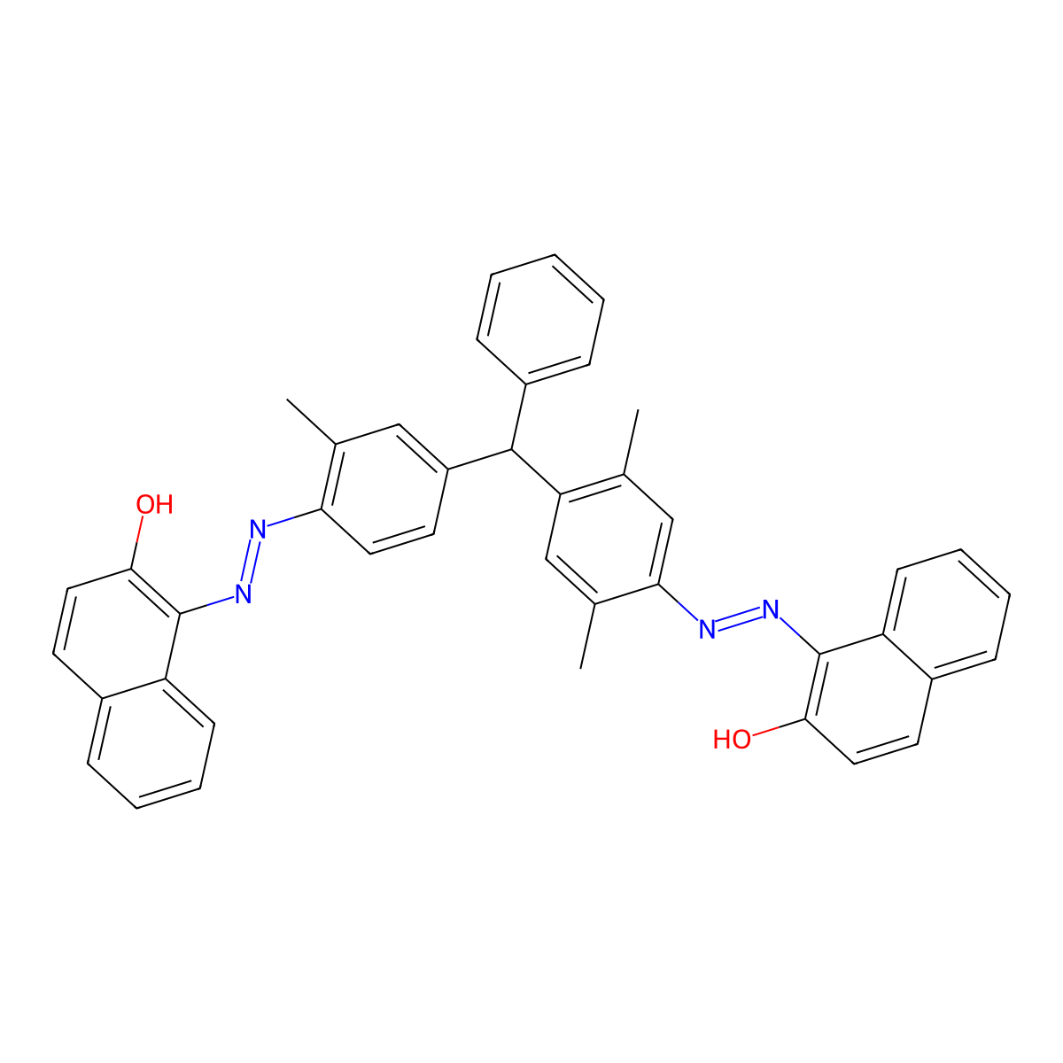 2-Naphthalenol, 1-(2-(4-((4-(2-(2-hydroxy-1-naphthalenyl)diazenyl)-2,5-dimethylphenyl)phenylmethyl)-2-methylphenyl)diazenyl)- molecular structure, CAS 66085-70-9