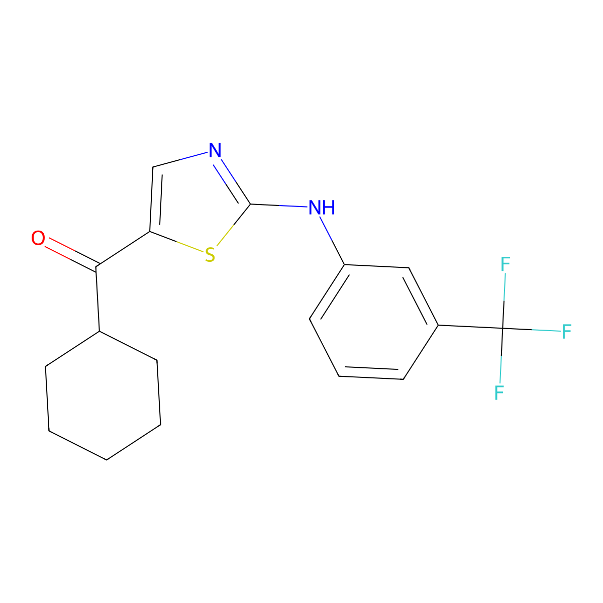 Cyclohexyl(2-((3-(trifluoromethyl)phenyl)amino)thiazol-5-yl)methanone molecular structure, CAS 660856-79-1
