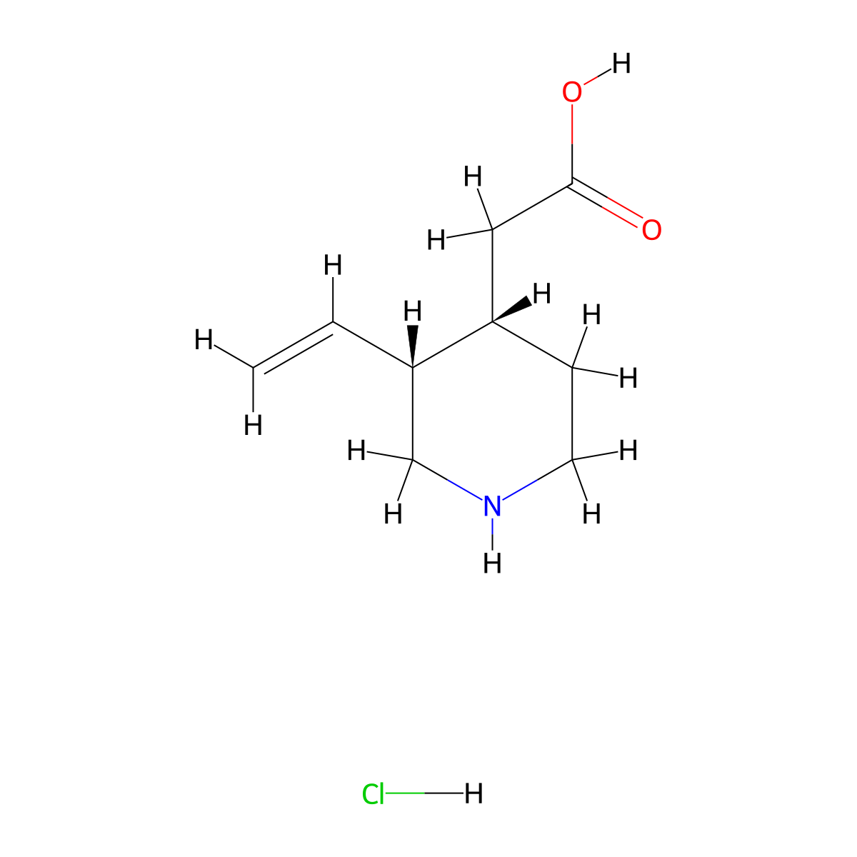 2-[(3R,4S)-3-ethenylpiperidin-4-yl]acetic acid hydrochloride molecular structure, CAS 66087-81-8