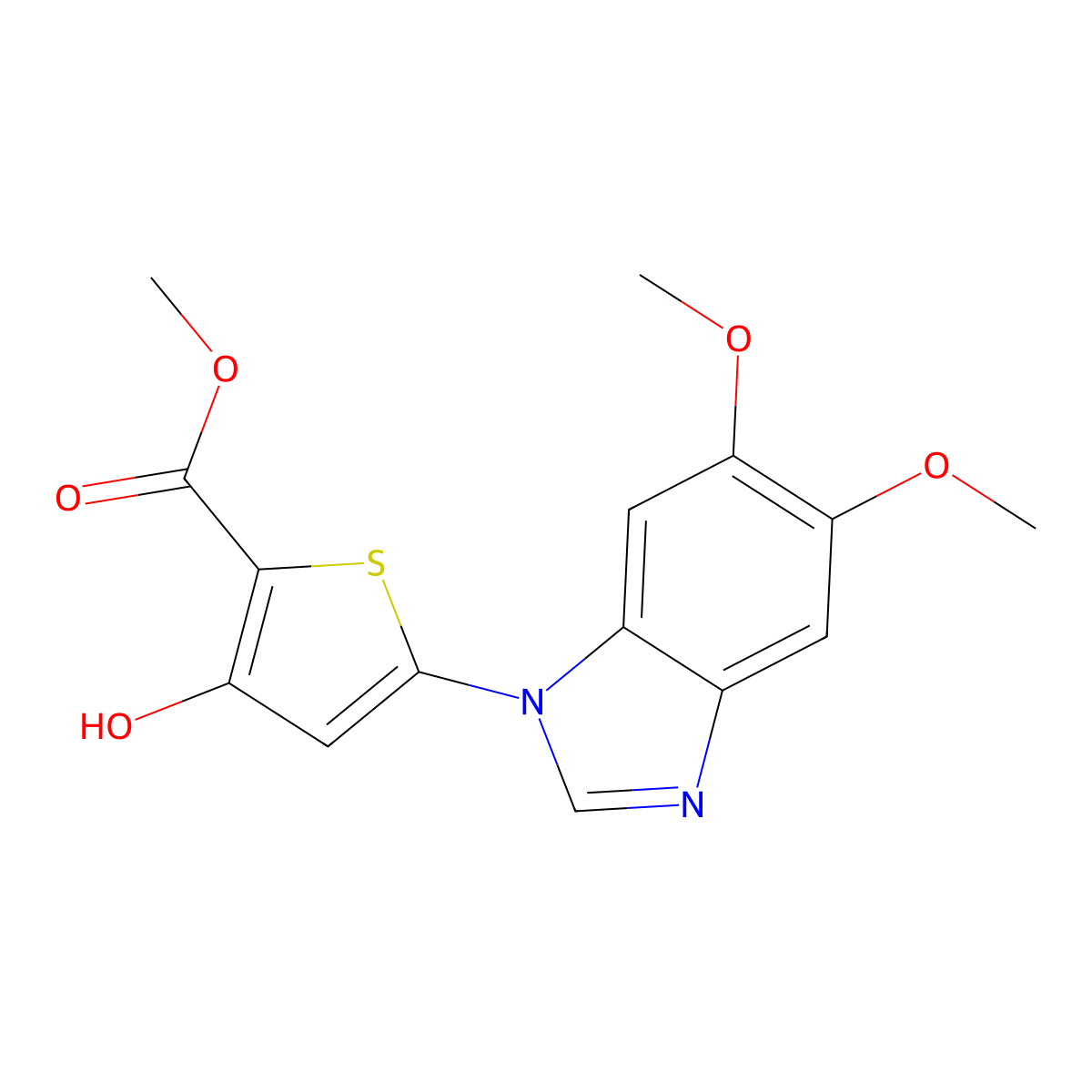 2-Thiophenecarboxylic acid, 5-(5,6-dimethoxy-1H-benzimidazol-1-yl)-3-hydroxy-, methyl ester molecular structure, CAS 660870-09-7