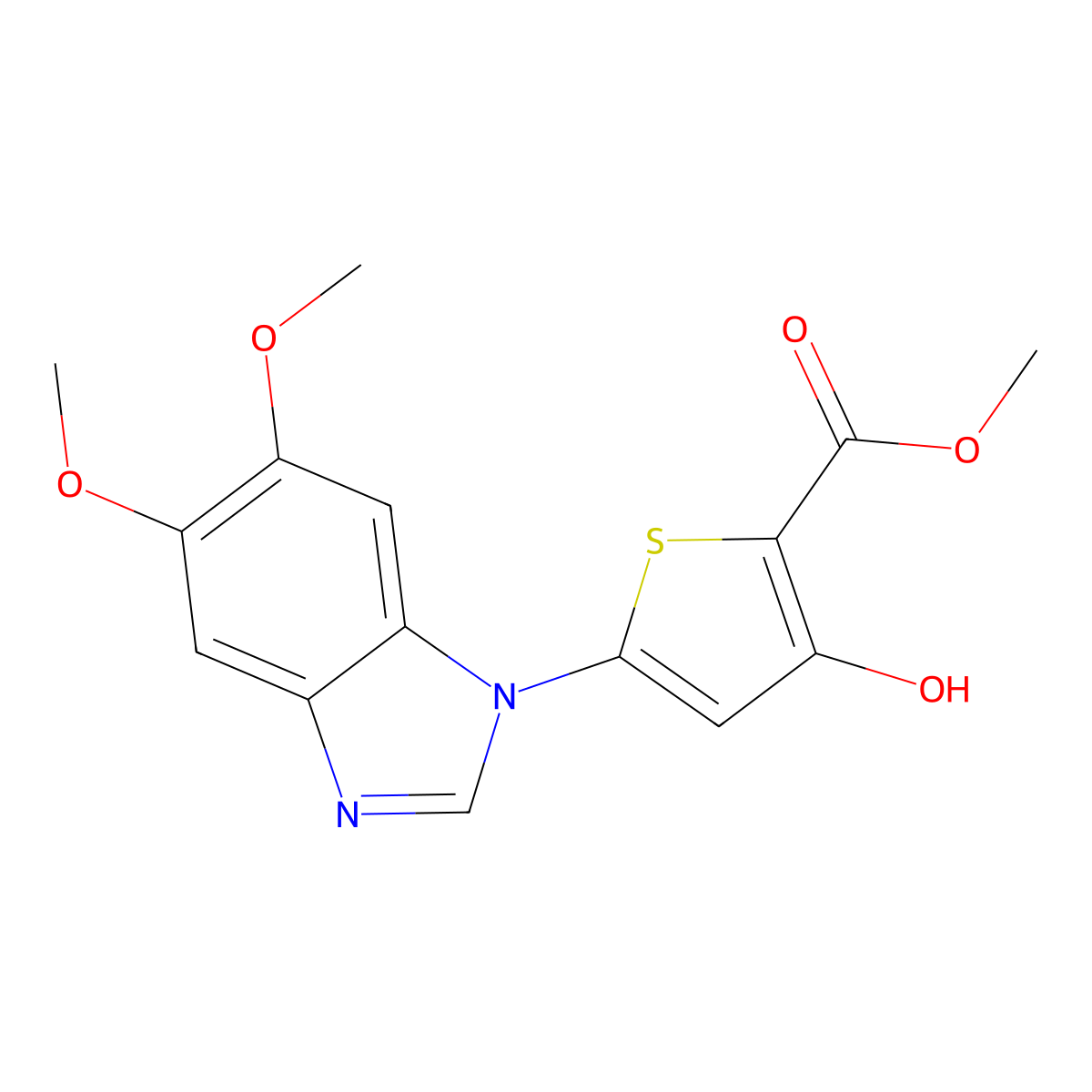 2-Thiophenecarboxylic acid, 5-(5,6-dimethoxy-1H-benzimidazol-1-yl)-3-hydroxy-, methyl ester molecular structure, CAS 660870-09-7