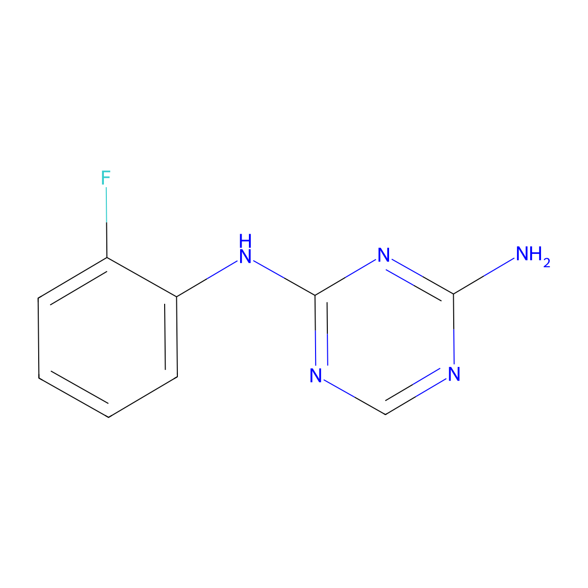 2-Amino-4-(2-fluorophenylamino)-1,3,5-triazine molecular structure, CAS 66088-45-7