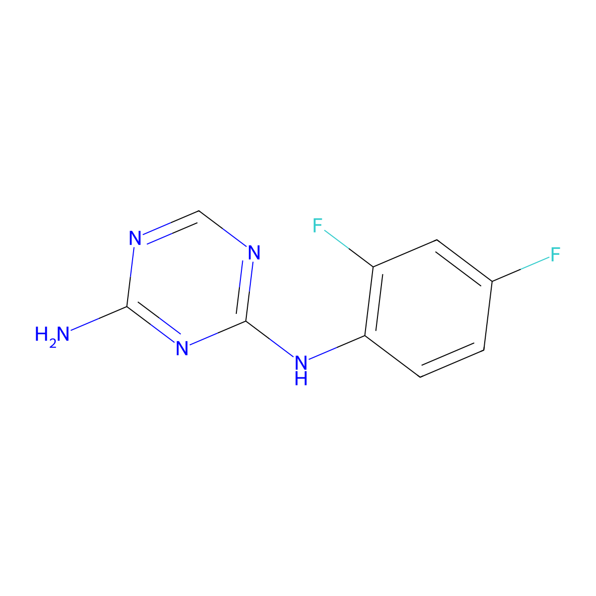 2-Amino-4-(2,4-difluorophenylamino)-1,3,5-triazine molecular structure, CAS 66088-46-8