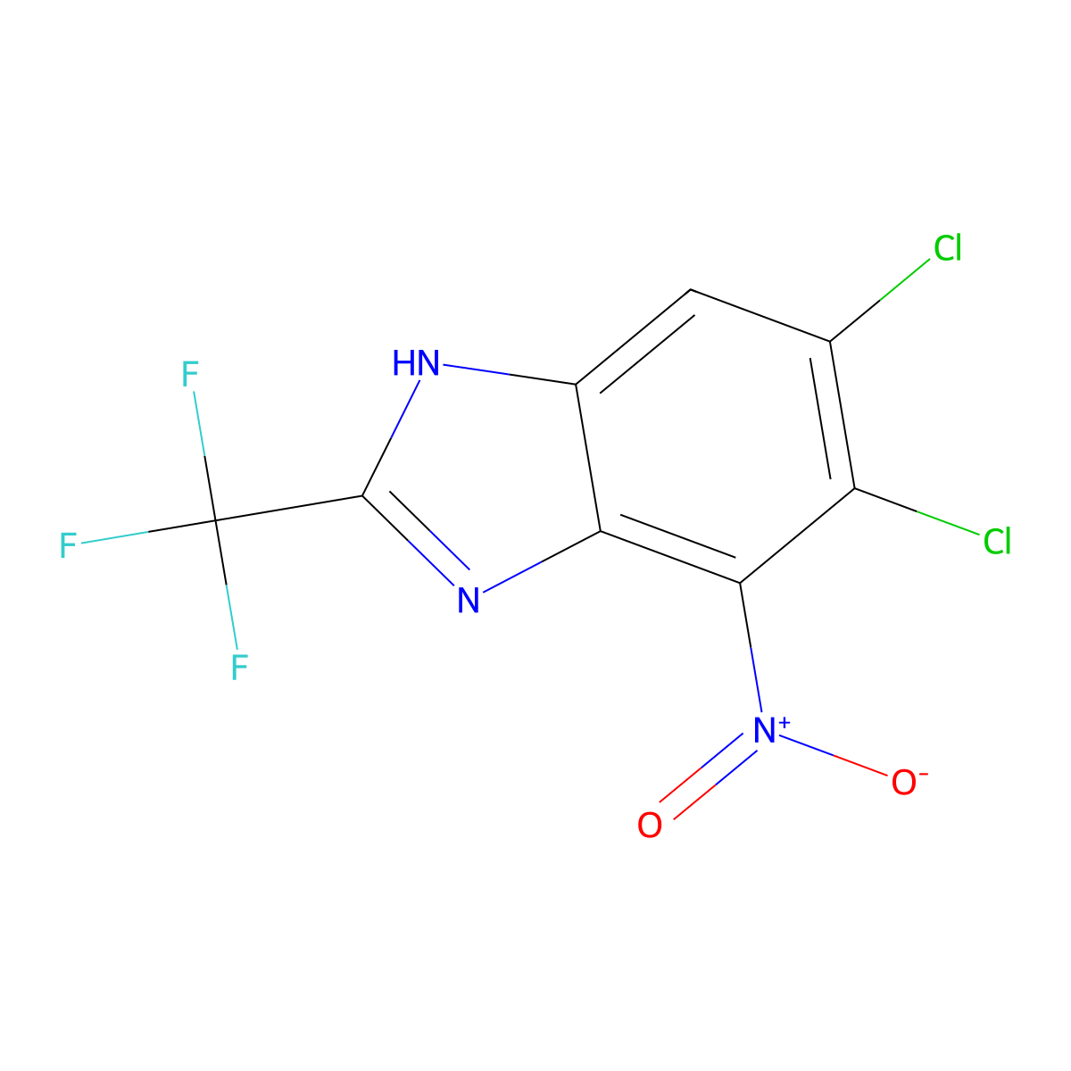 Benzimidazole, 5,6-dichloro-4-nitro-2-(trifluoromethyl)- molecular structure, CAS 6609-41-2