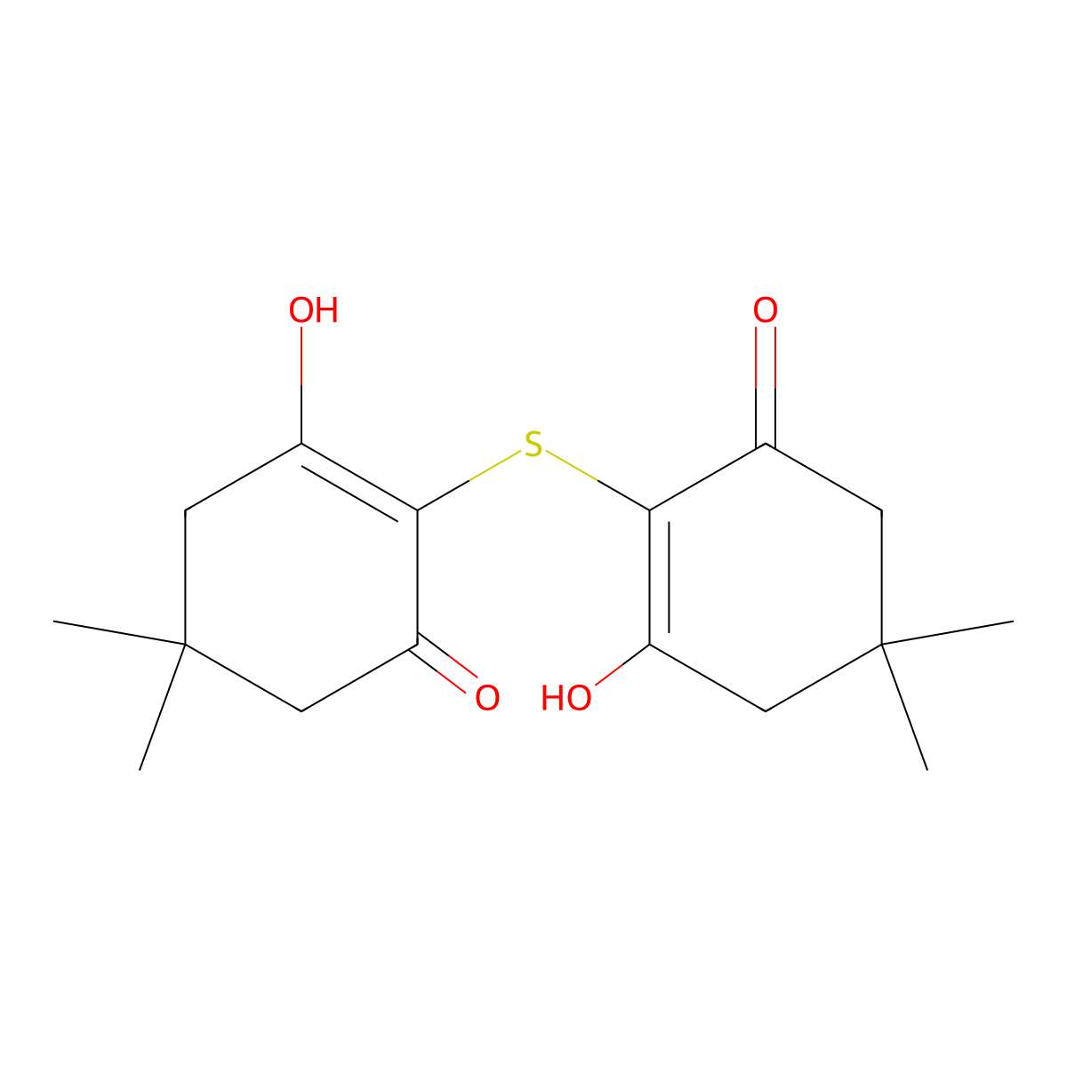3,3'-Dihydroxy-5,5,5',5'-tetramethyl-2,2'-thiodicyclohex-2-en-1-one molecular structure, CAS 66102-90-7