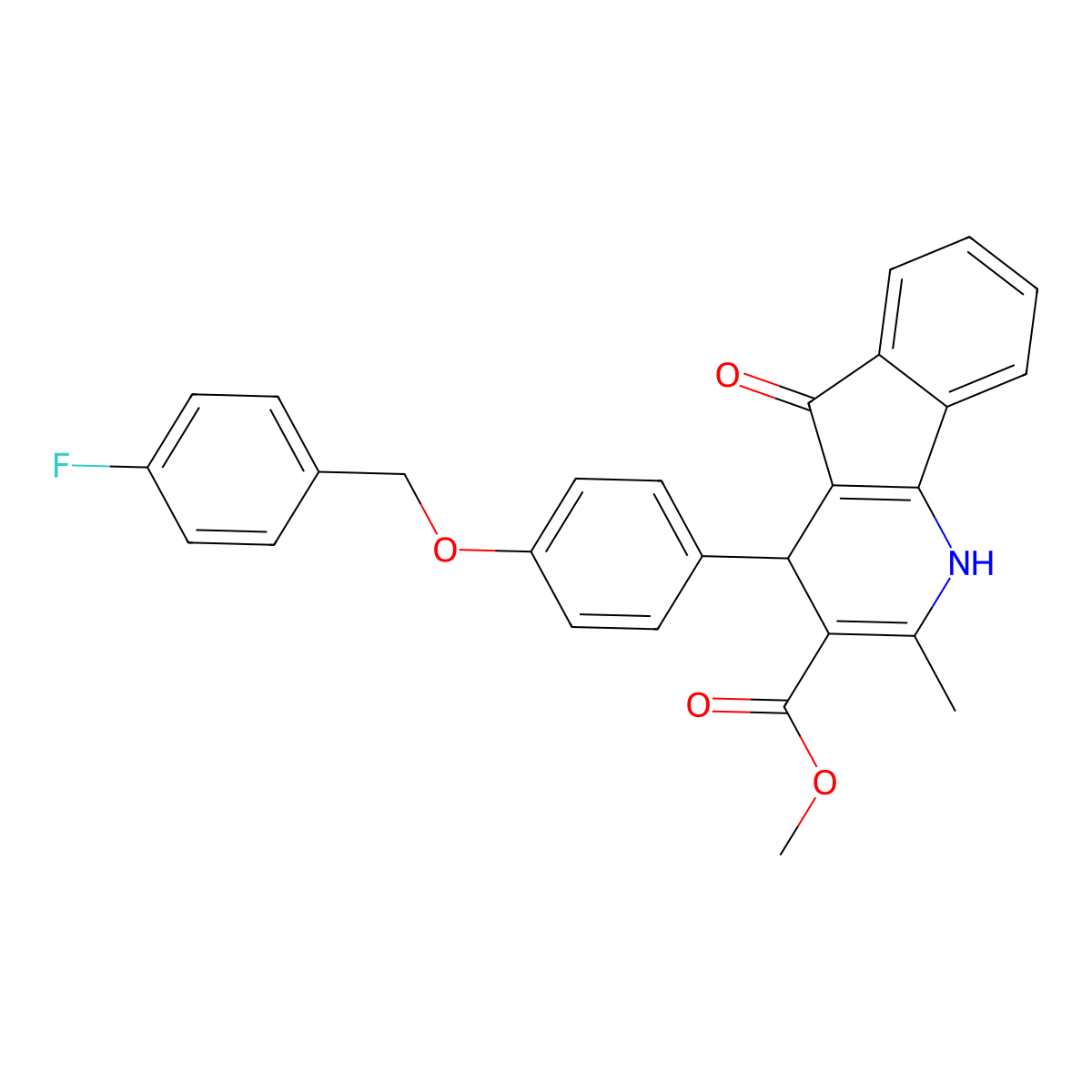methyl 4-{4-[(4-fluorobenzyl)oxy]phenyl}-2-methyl-5-oxo-4,5-dihydro-1H-indeno[1,2-b]pyridine-3-carboxylate molecular structure, CAS 6611-47-8