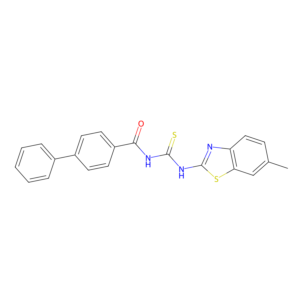 N-[(6-Methyl-1,3-benzothiazol-2-yl)carbamothioyl][1,1'-biphenyl]-4-carboxamide molecular structure, CAS 6611-85-4