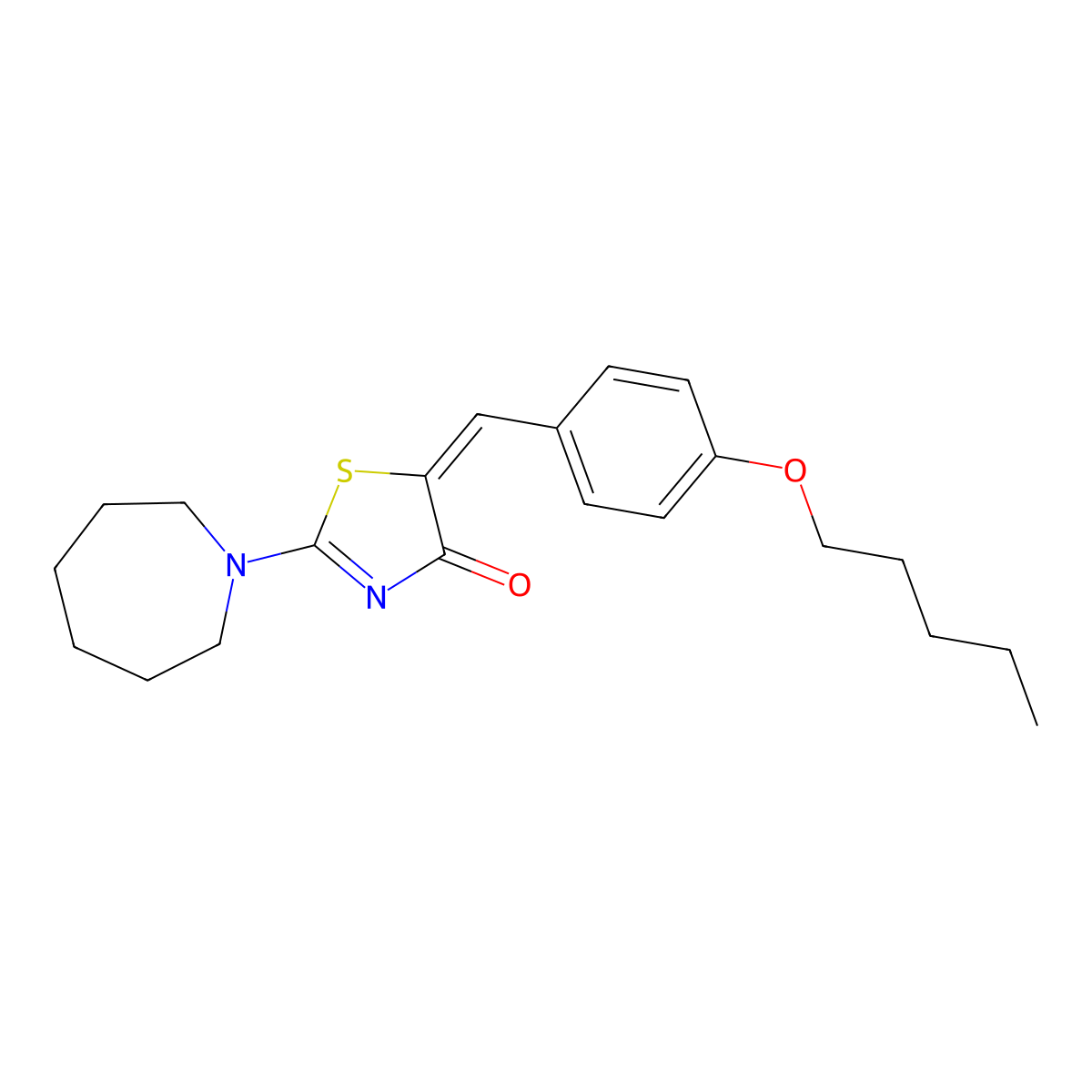 2-(Azepan-1-yl)-5-[(4-pentoxyphenyl)methylidene]-1,3-thiazol-4-one molecular structure, CAS 6612-71-1