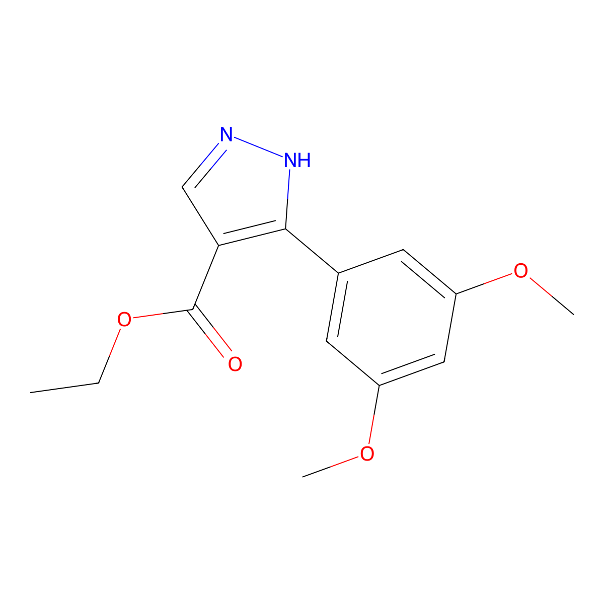 Ethyl 5-(3,5-dimethoxyphenyl)-1H-pyrazole-4-carboxylate molecular structure, CAS 66129-85-9
