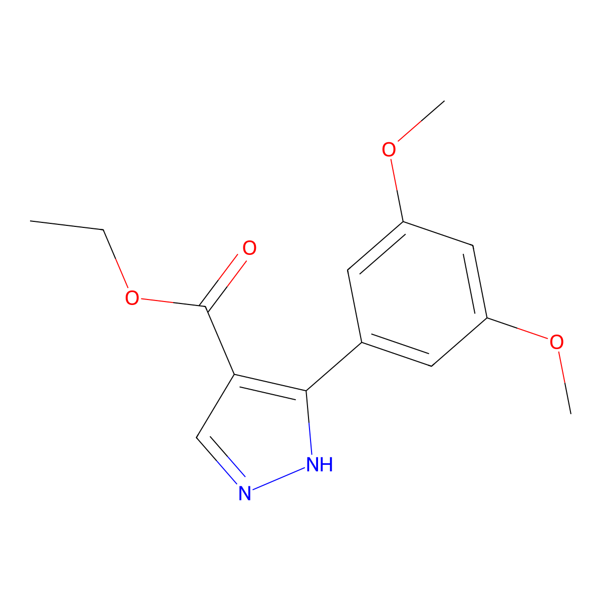Ethyl 5-(3,5-dimethoxyphenyl)-1H-pyrazole-4-carboxylate molecular structure, CAS 66129-85-9