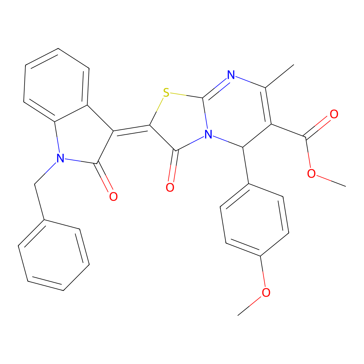 methyl 2-(1-benzyl-2-oxoindol-3-ylidene)-5-(4-methoxyphenyl)-7-methyl-3-oxo-5H-[1,3]thiazolo[3,2-a]pyrimidine-6-carboxylate molecular structure, CAS 6613-46-3