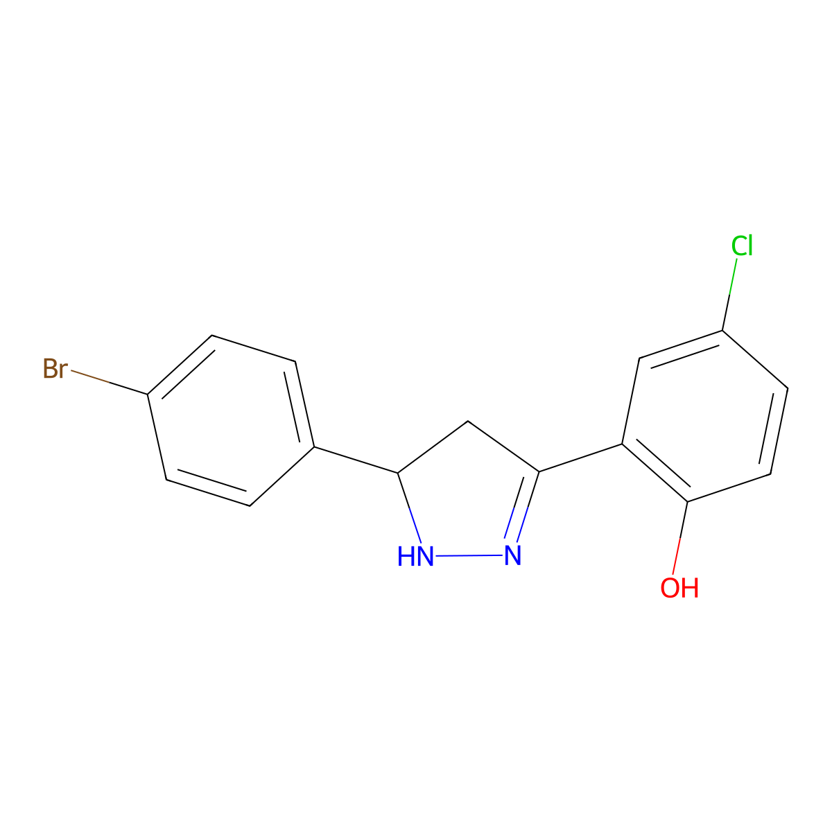 2-[5-(4-bromophenyl)-4,5-dihydro-1H-pyrazol-3-yl]-4-chlorophenol molecular structure, CAS 6613-68-9