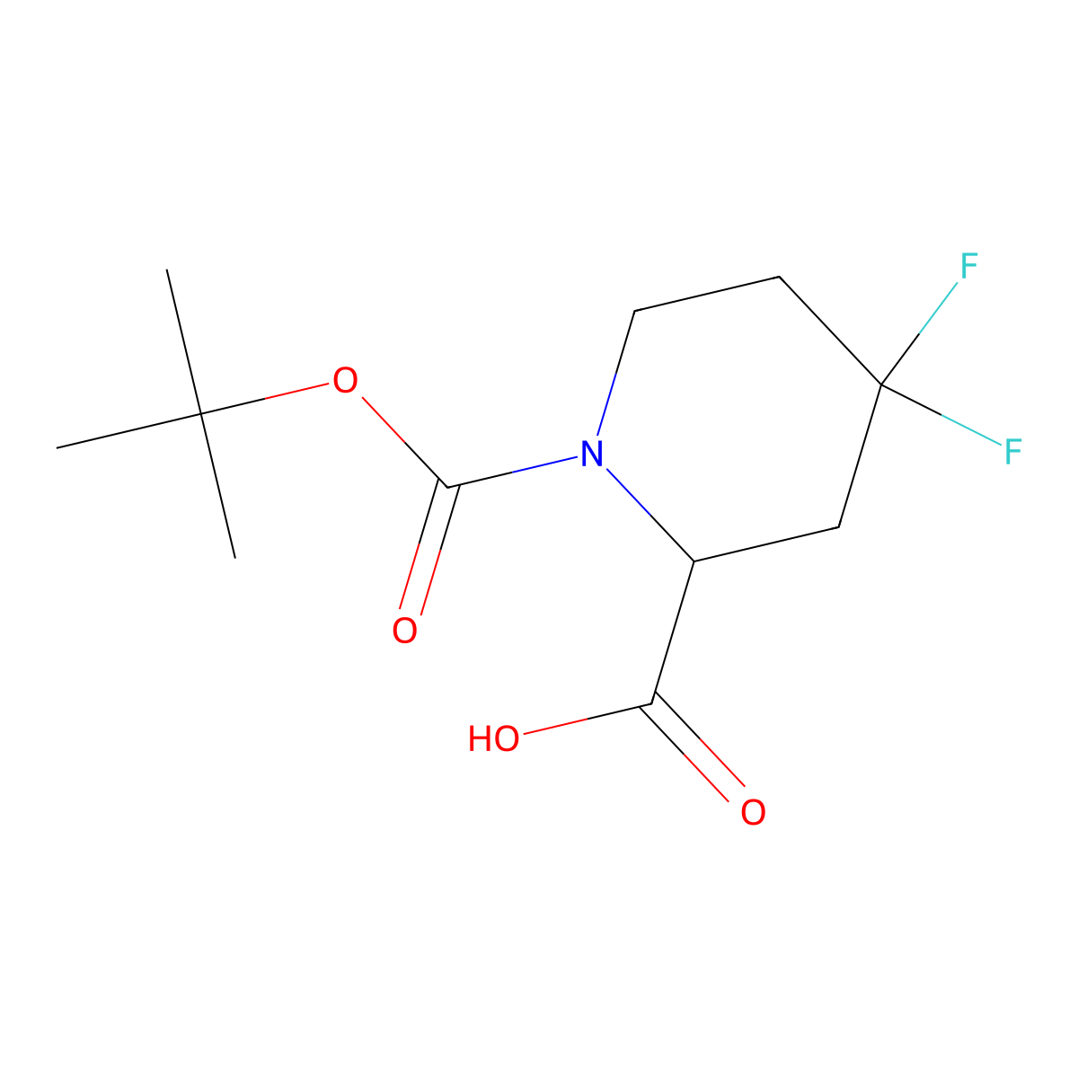 1-((Tert-butoxy)carbonyl)-4,4-difluoropiperidine-2-carboxylic acid molecular structure, CAS 661458-34-0