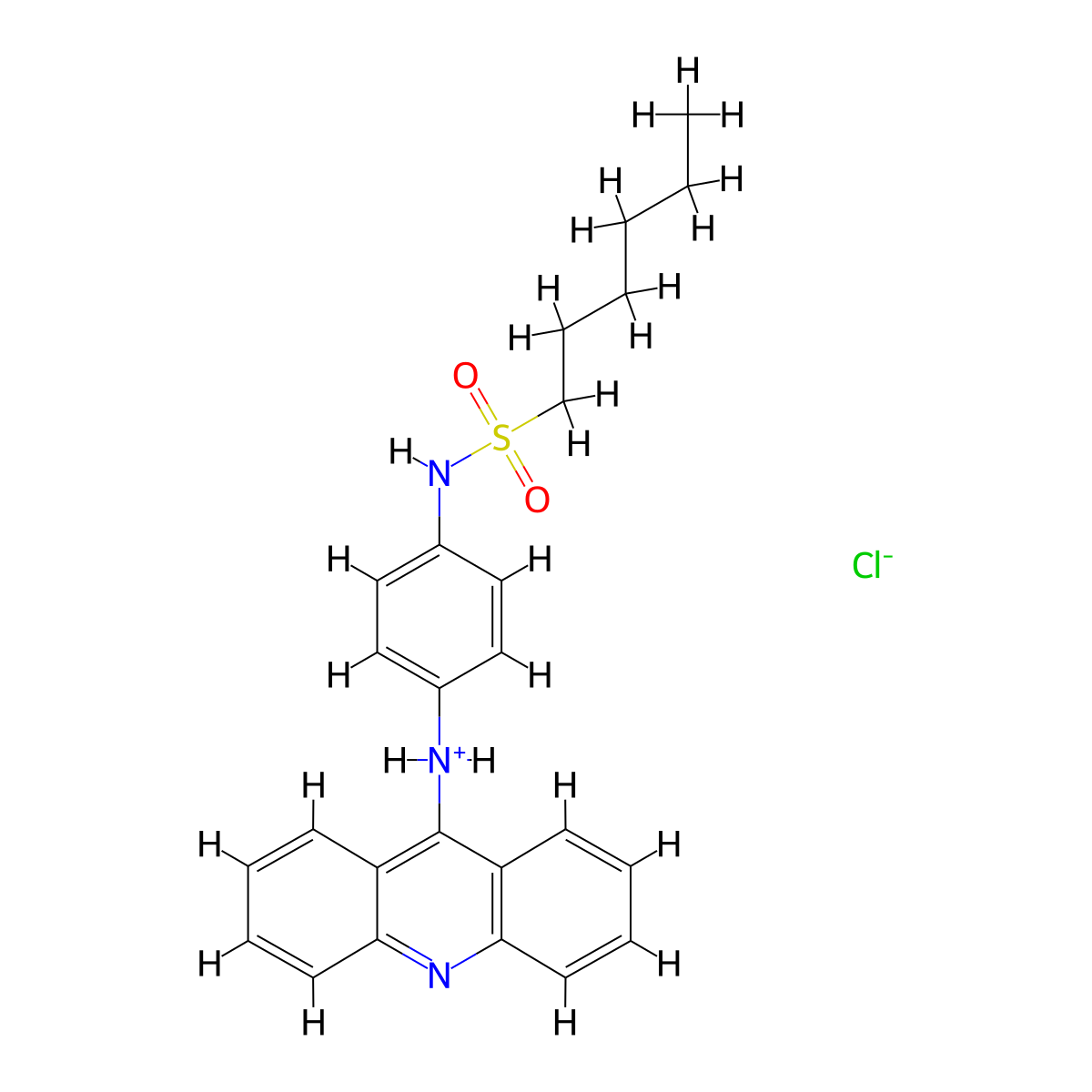 N-(4-((Acridin-9(10H)-ylidene)amino)phenyl)hexane-1-sulfonamide--hydrogen chloride (1/1) molecular structure, CAS 66147-69-1