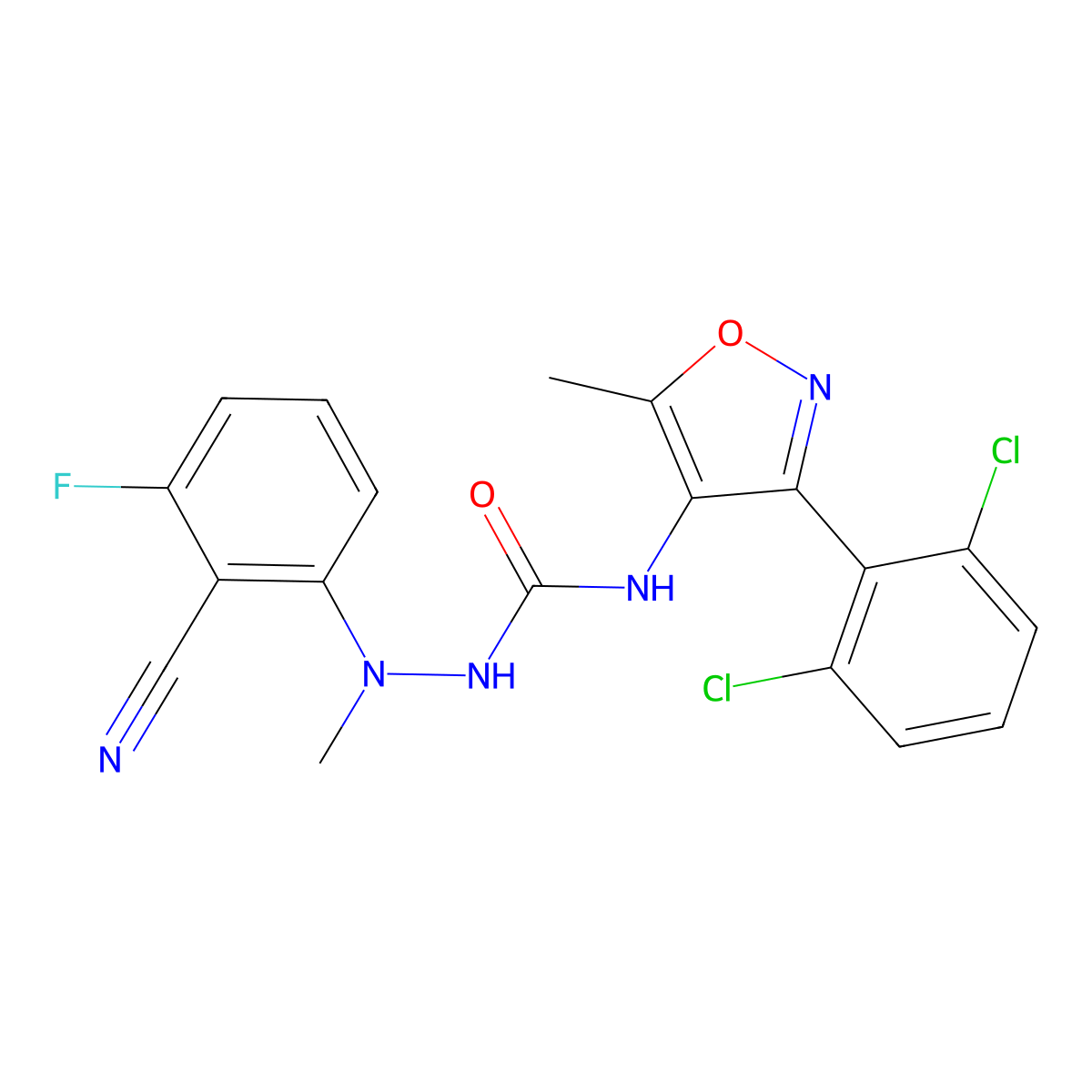 2-(2-Cyano-3-fluorophenyl)-N-[3-(2,6-dichlorophenyl)-5-methyl-4-isoxazolyl]-2-methylhydrazinecarboxamide molecular structure, CAS 661478-11-1