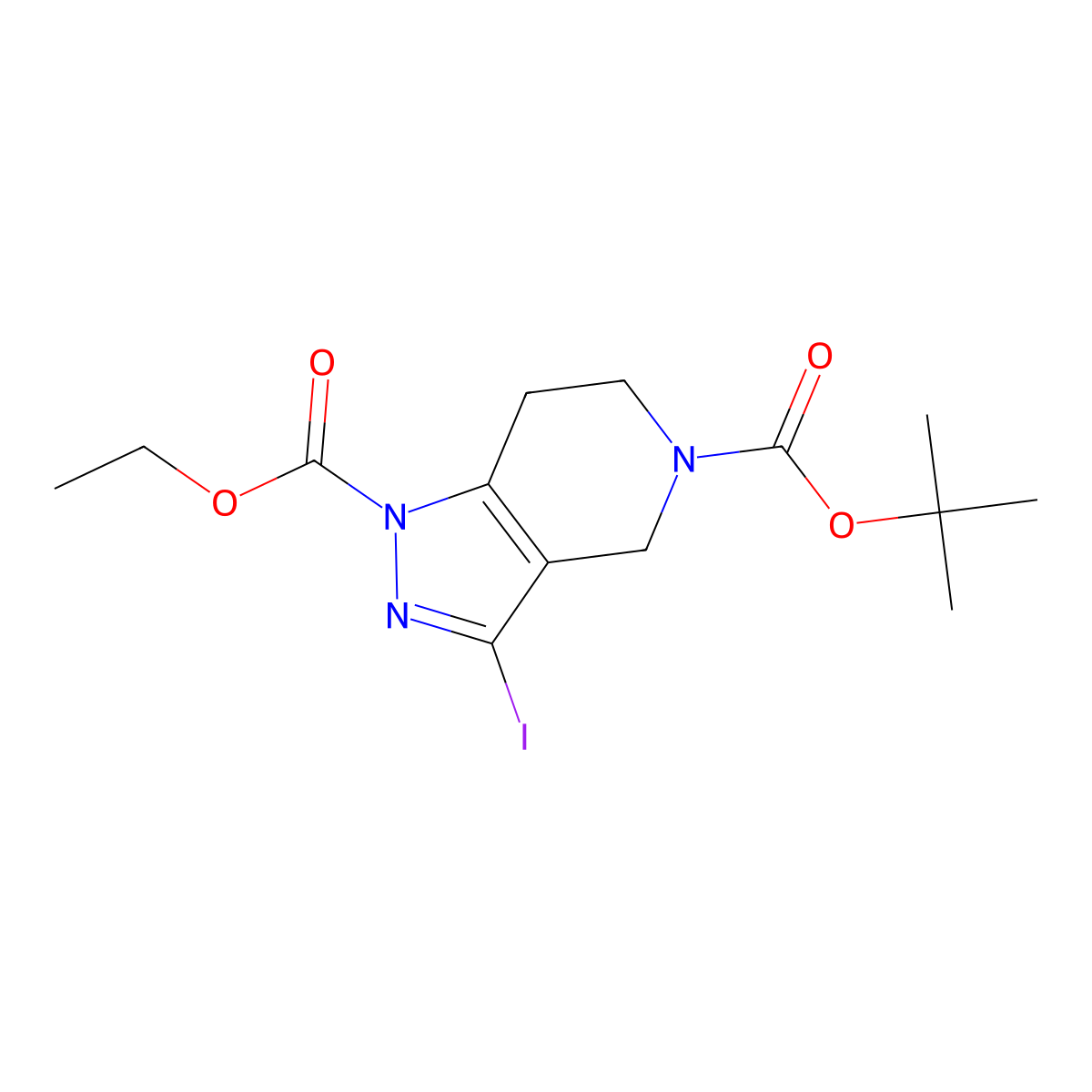 5-tert-Butyl 1-ethyl 3-iodo-6,7-dihydro-1H-pyrazolo[4,3-c]pyridine-1,5(4H)-dicarboxylate molecular structure, CAS 661487-16-7