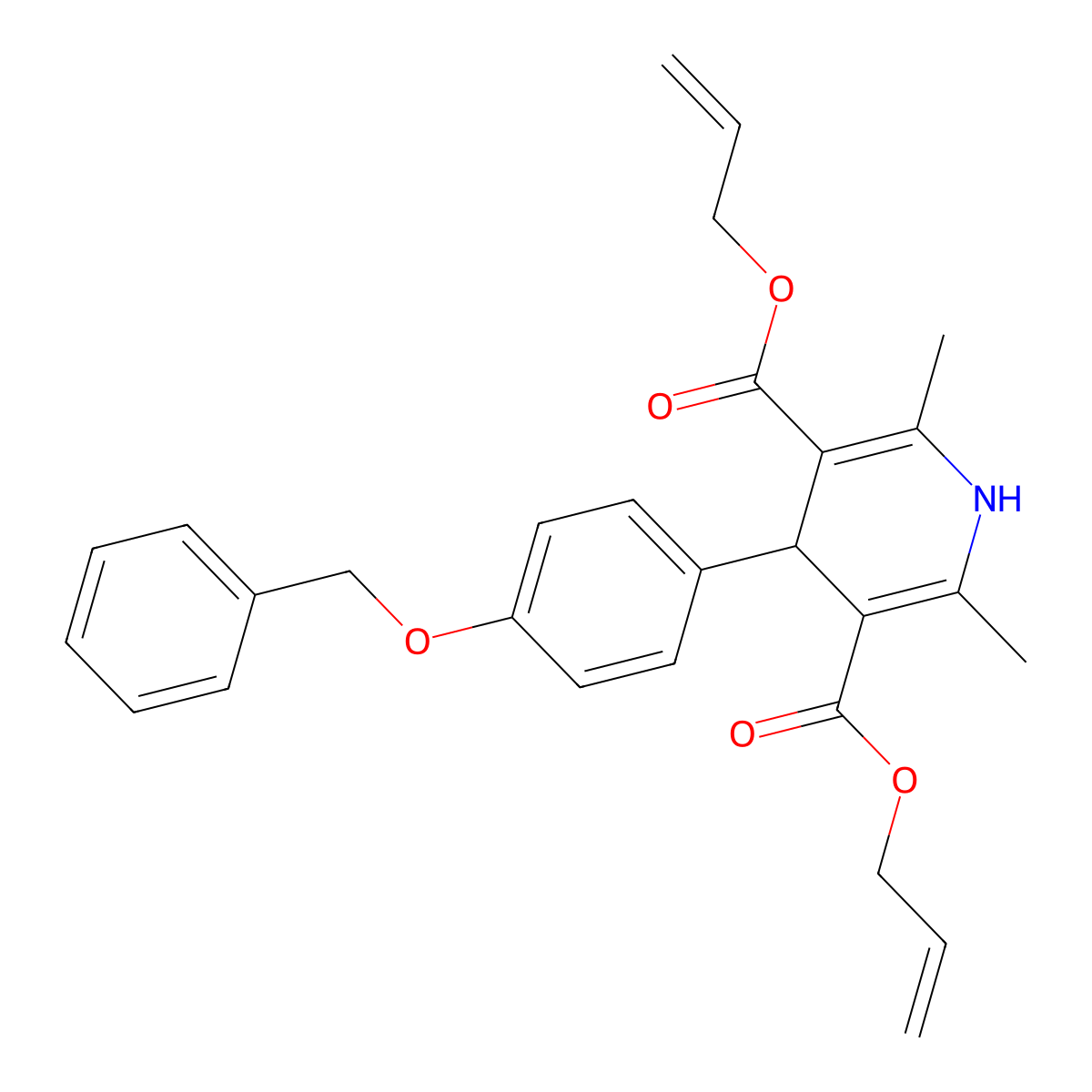Diprop-2-en-1-yl 4-[4-(benzyloxy)phenyl]-2,6-dimethyl-1,4-dihydropyridine-3,5-dicarboxylate molecular structure, CAS 6615-16-3