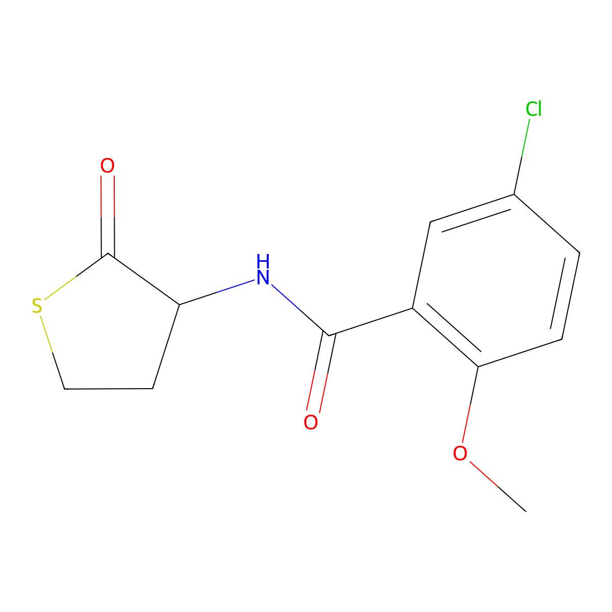 5-chloro-2-methoxy-N-(2-oxotetrahydro-3-thienyl)benzamide molecular structure, CAS 6615-20-9