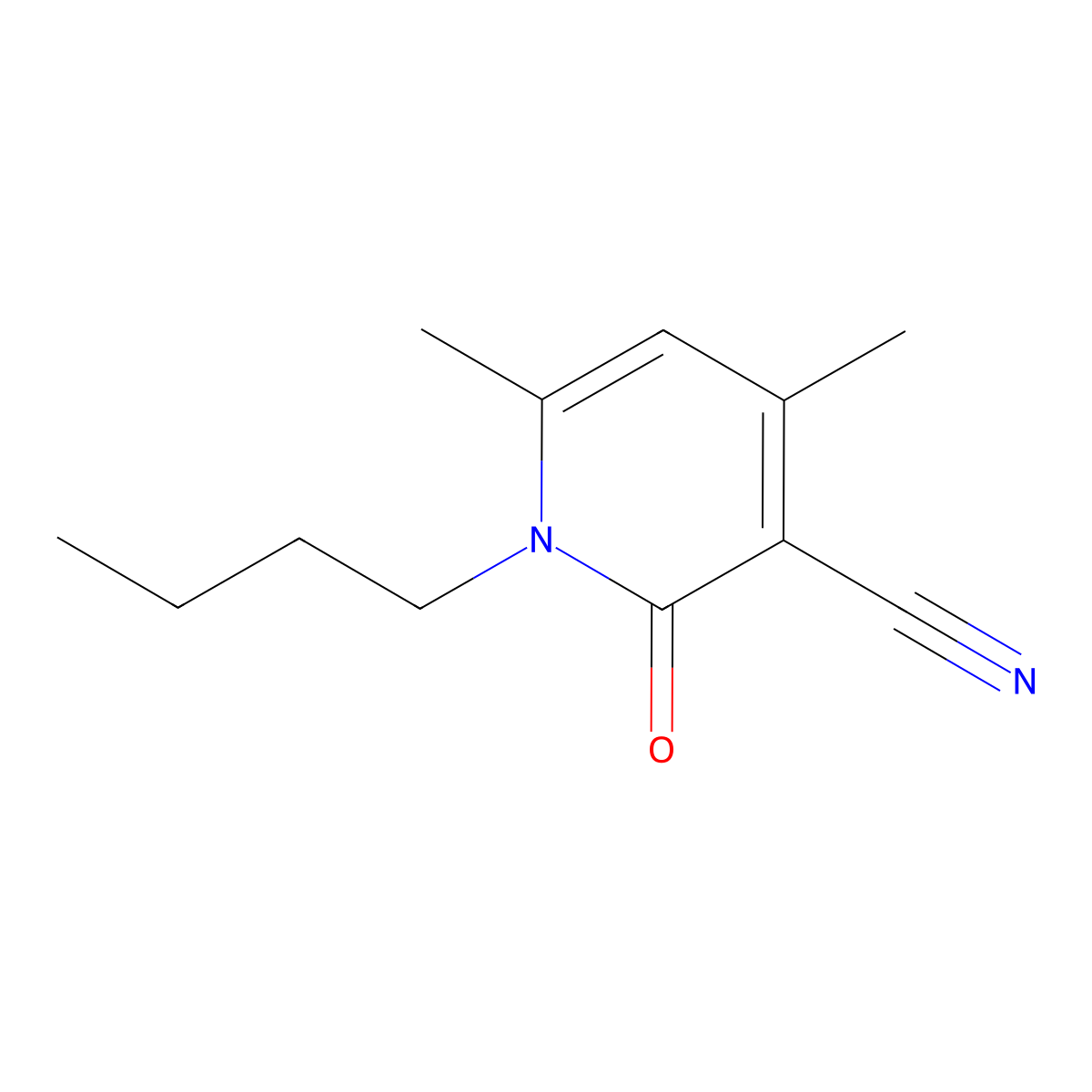 1-Butyl-4,6-dimethyl-2-oxo-1,2-dihydropyridine-3-carbonitrile molecular structure, CAS 66158-53-0
