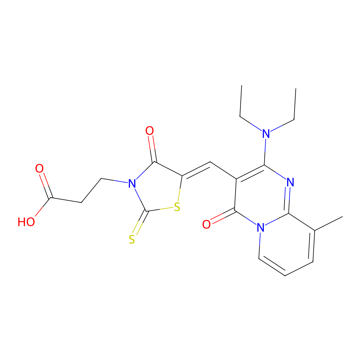 3-(5-{[2-(Diethylamino)-9-methyl-4-oxo-4H-pyrido[1,2-a]pyrimidin-3-yl]methylidene}-4-oxo-2-sulfanylidene-1,3-thiazolidin-3-yl)propanoic acid molecular structure, CAS 6616-17-7