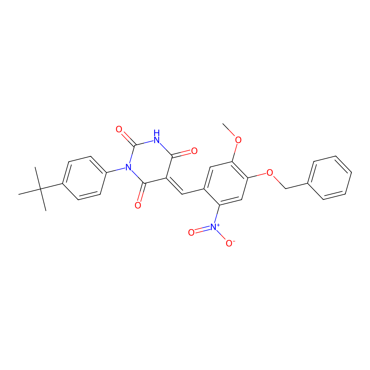 1-(4-Tert-butylphenyl)-5-[(5-methoxy-2-nitro-4-phenylmethoxyphenyl)methylidene]-1,3-diazinane-2,4,6-trione molecular structure, CAS 6616-83-7
