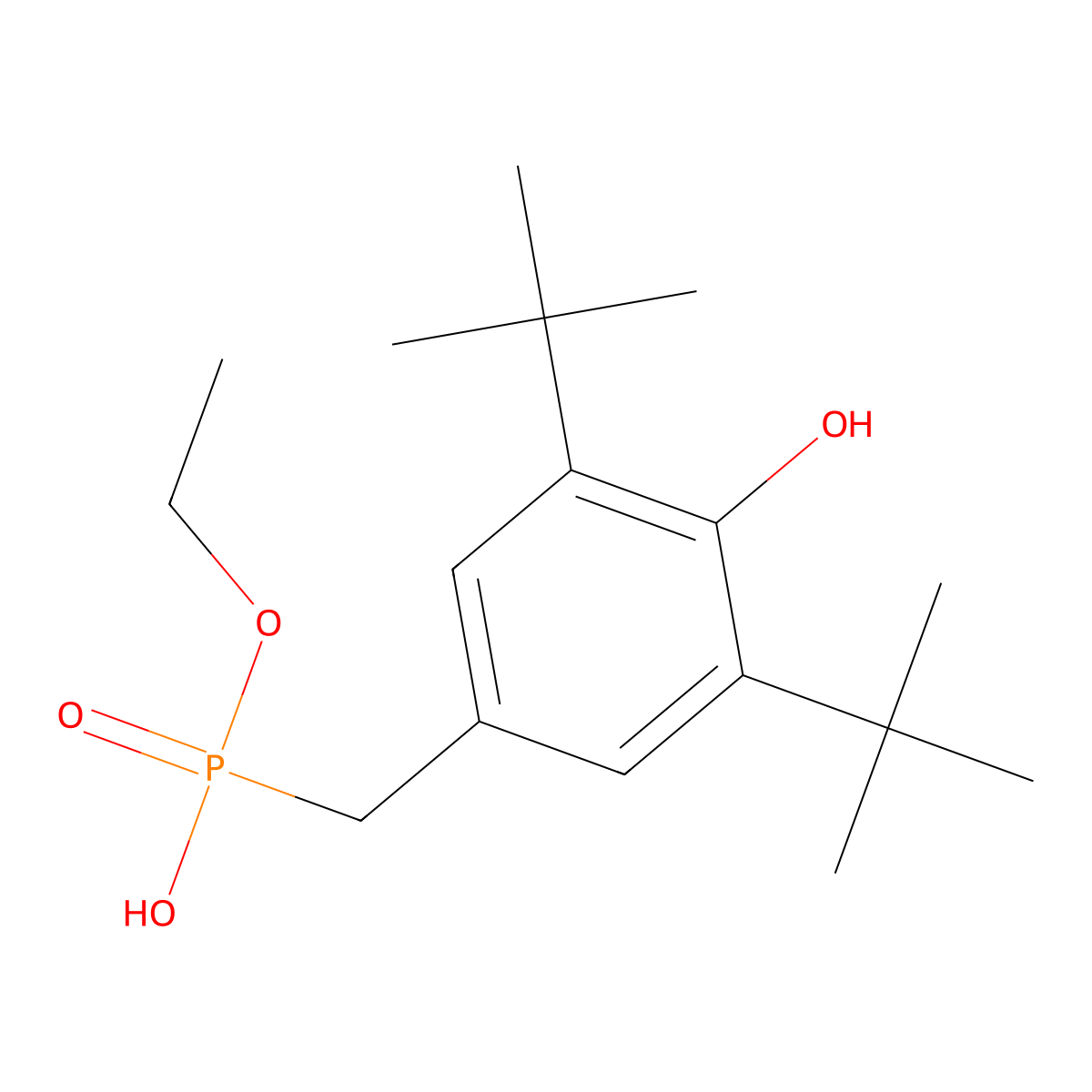 Ethyl hydrogen [[3,5-bis(1,1-dimethylethyl)-4-hydroxyphenyl]methyl]phosphonate molecular structure, CAS 66165-37-5