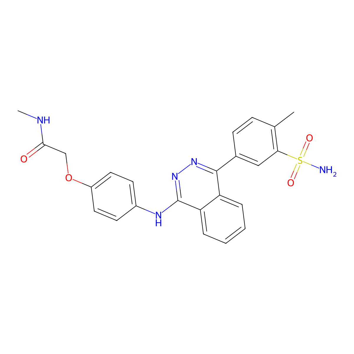 N-methyl-2-(4-{[4-(4-methyl-3-sulfamoylphenyl)phthalazin-1-yl]amino}phenoxy)acetamide molecular structure, CAS 6617-99-8