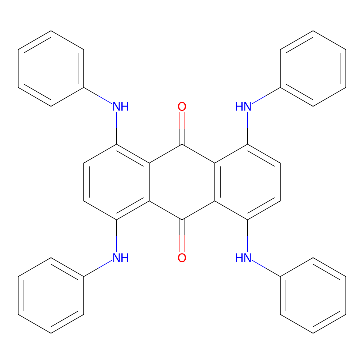 9,10-Anthracenedione, 1,4,5,8-tetrakis(phenylamino)- molecular structure, CAS 66181-84-8