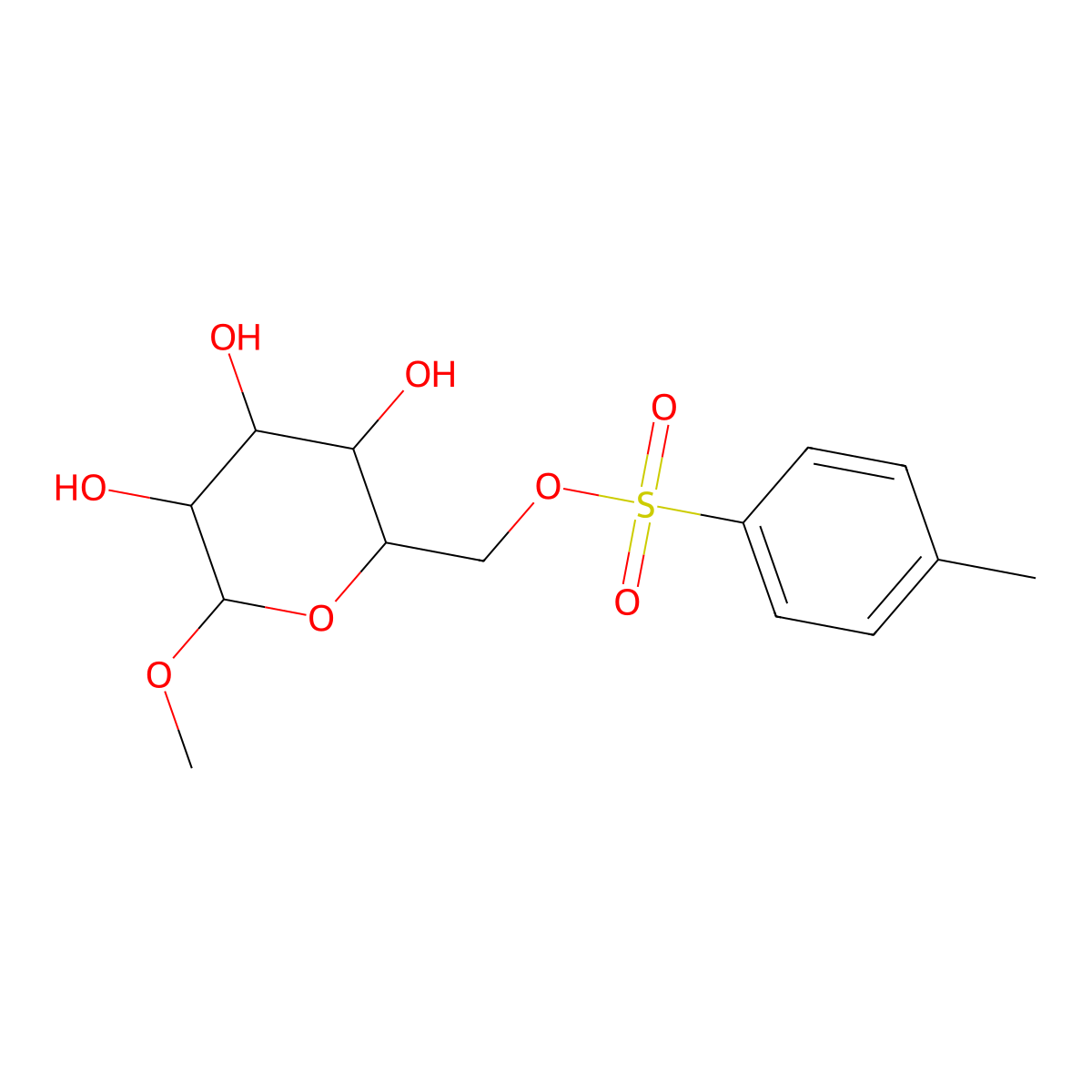 ((2R,3S,4S,5R,6S)-3,4,5-trihydroxy-6-methoxytetrahydro-2H-pyran-2-yl)methyl 4-methylbenzenesulfonate molecular structure, CAS 6619-09-6