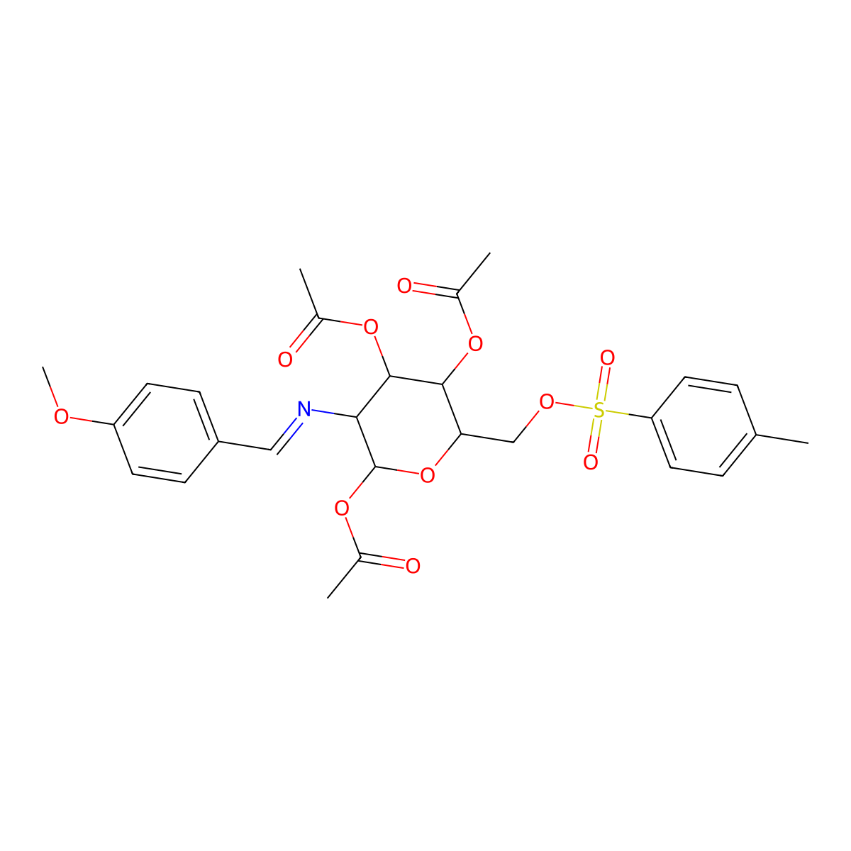 [4,6-Diacetyloxy-5-[(4-methoxyphenyl)methylideneamino]-2-[(4-methylphenyl)sulfonyloxymethyl]oxan-3-yl] acetate molecular structure, CAS 6619-11-0