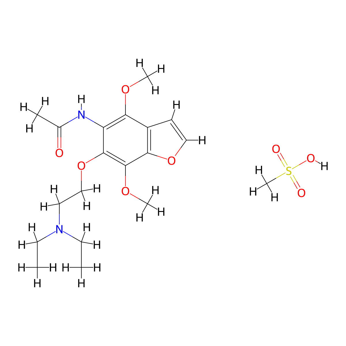 Acetamide, N-(4,7-dimethoxy-6-(2-(diethylamino)ethoxy)-5-benzofuranyl)-, methanesulfonate, hydrate molecular structure, CAS 66203-13-2