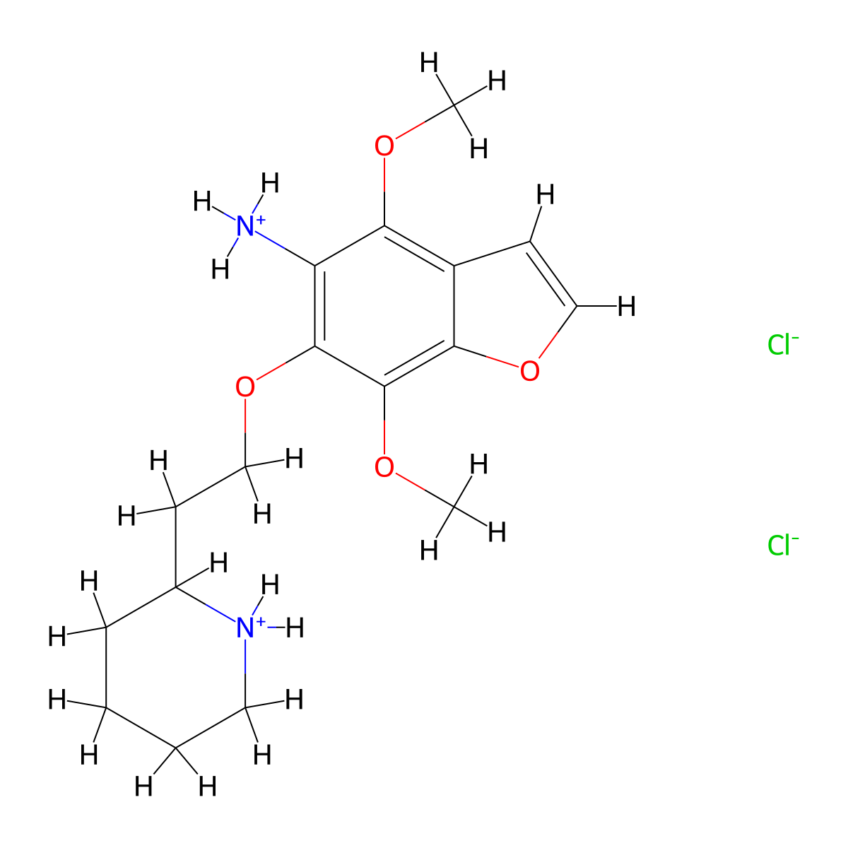 5-Benzofuranamine, N-(4,7-dimethoxy-6-(2-piperidinoethoxy)) dihydrochloride molecular structure, CAS 66203-93-8
